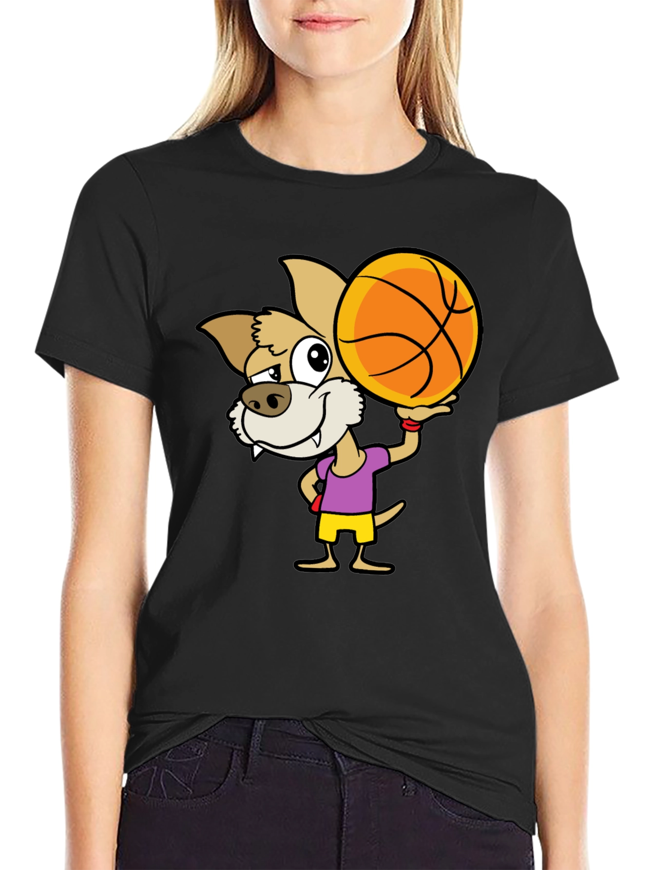 Cartoon Dog Basketball Graphic T-Shirt