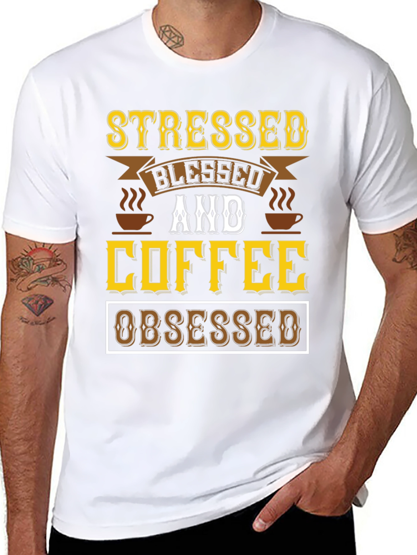 Stressed Blessed & Coffee Obsessed Black T-Shirt