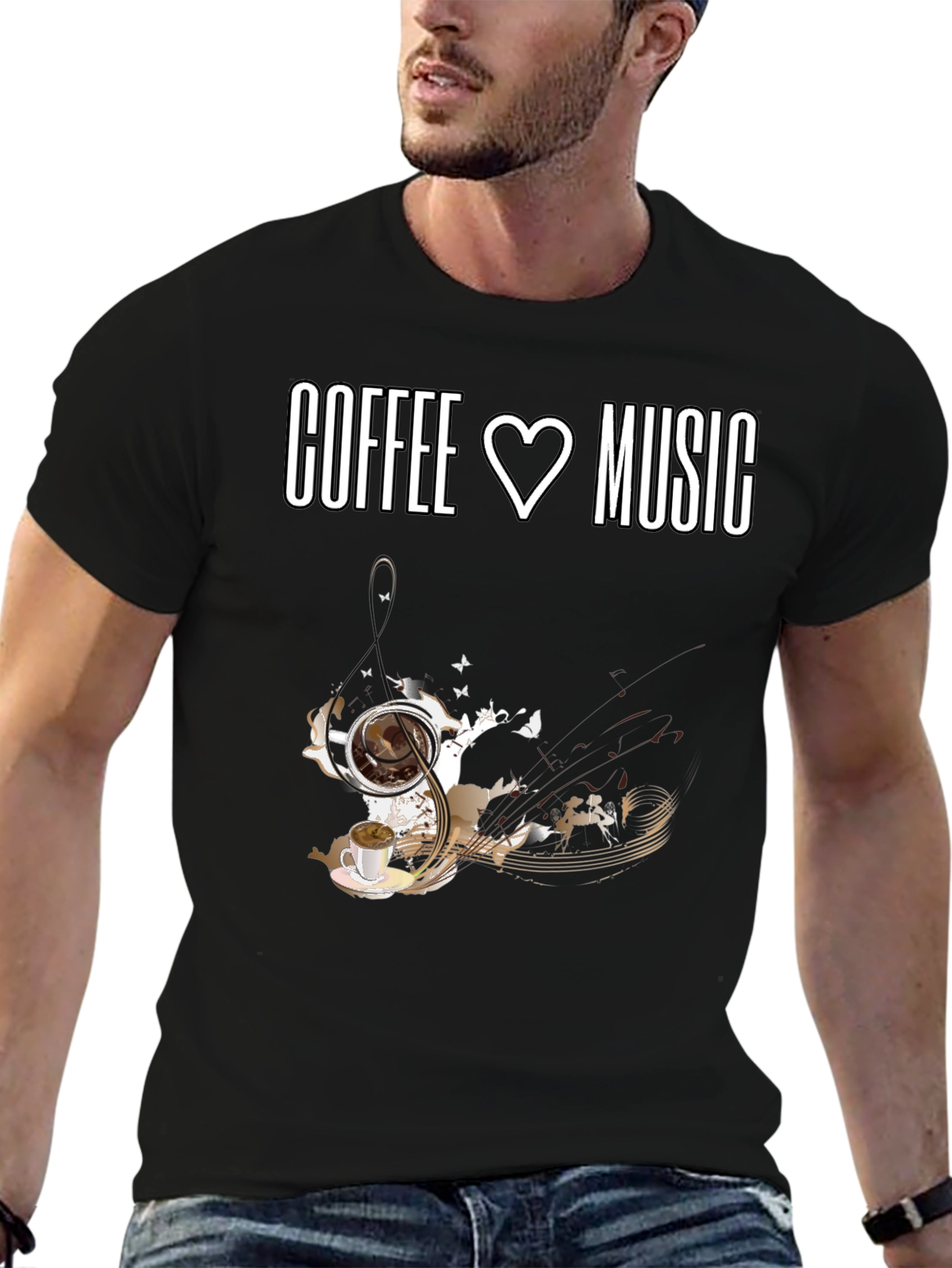 Coffee and Music Lover T-Shirt - Black