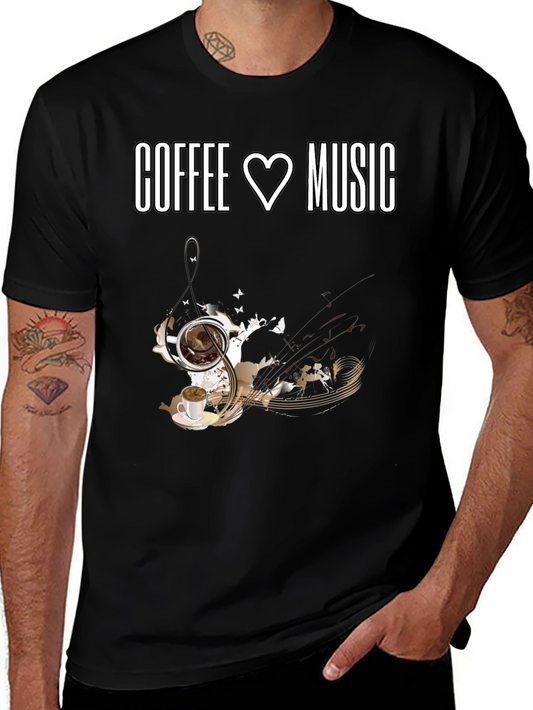 Coffee and Music Lover T-Shirt - Black