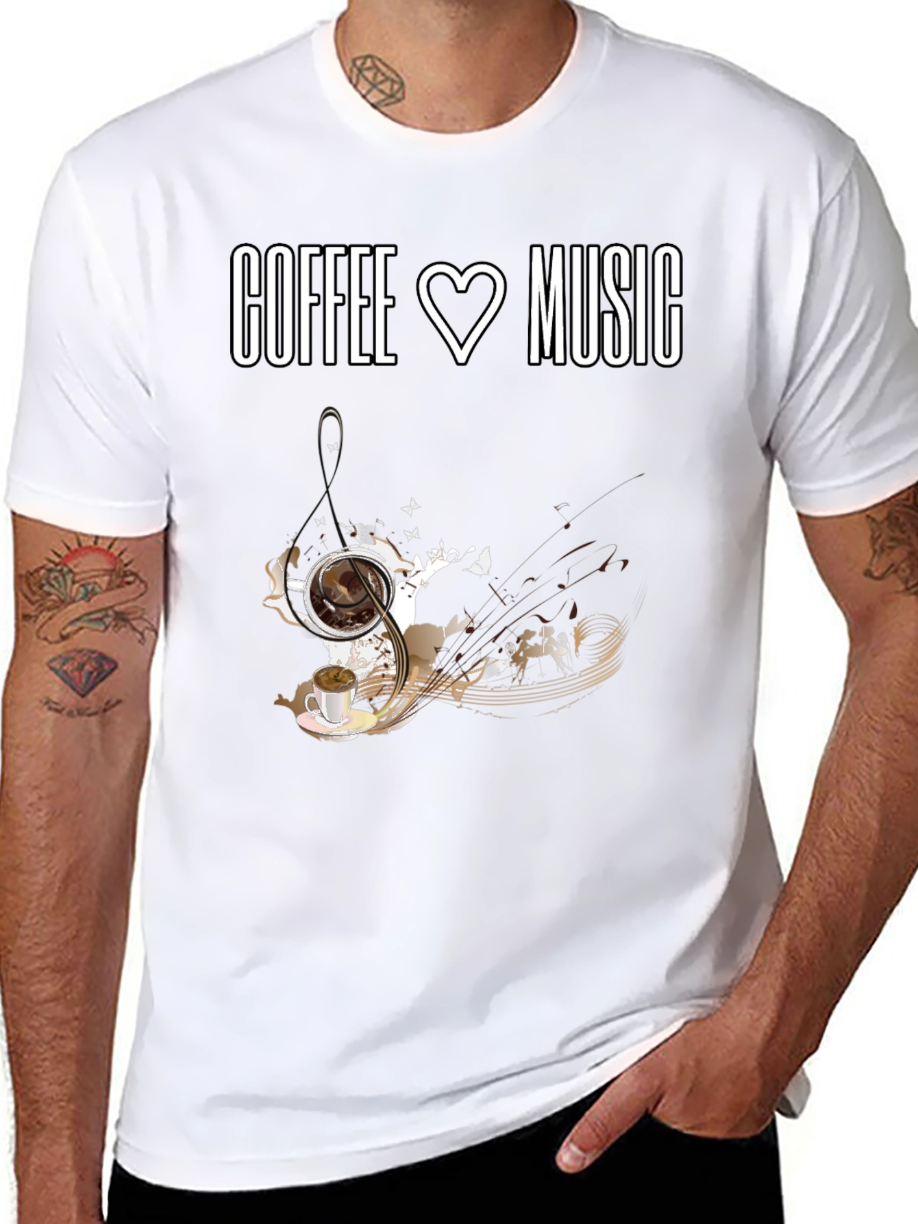 Coffee and Music Lover T-Shirt - Black