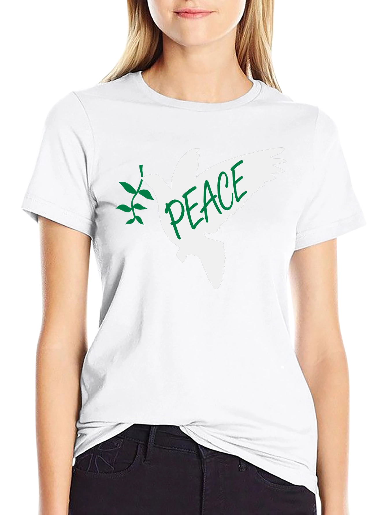 Peace Dove Graphic T-Shirt - Black Crew Neck