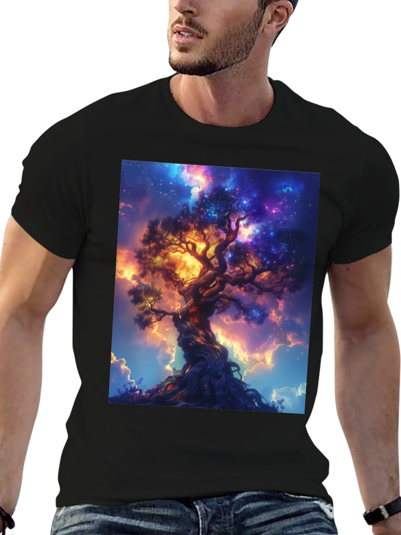 Cosmic Tree Graphic Black T-Shirt