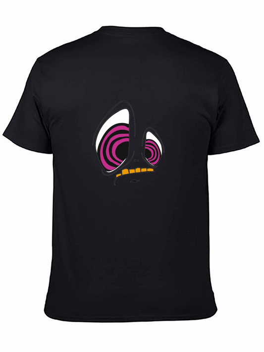 Abstract Face Graphic Tee - Black Cotton T-Shirt