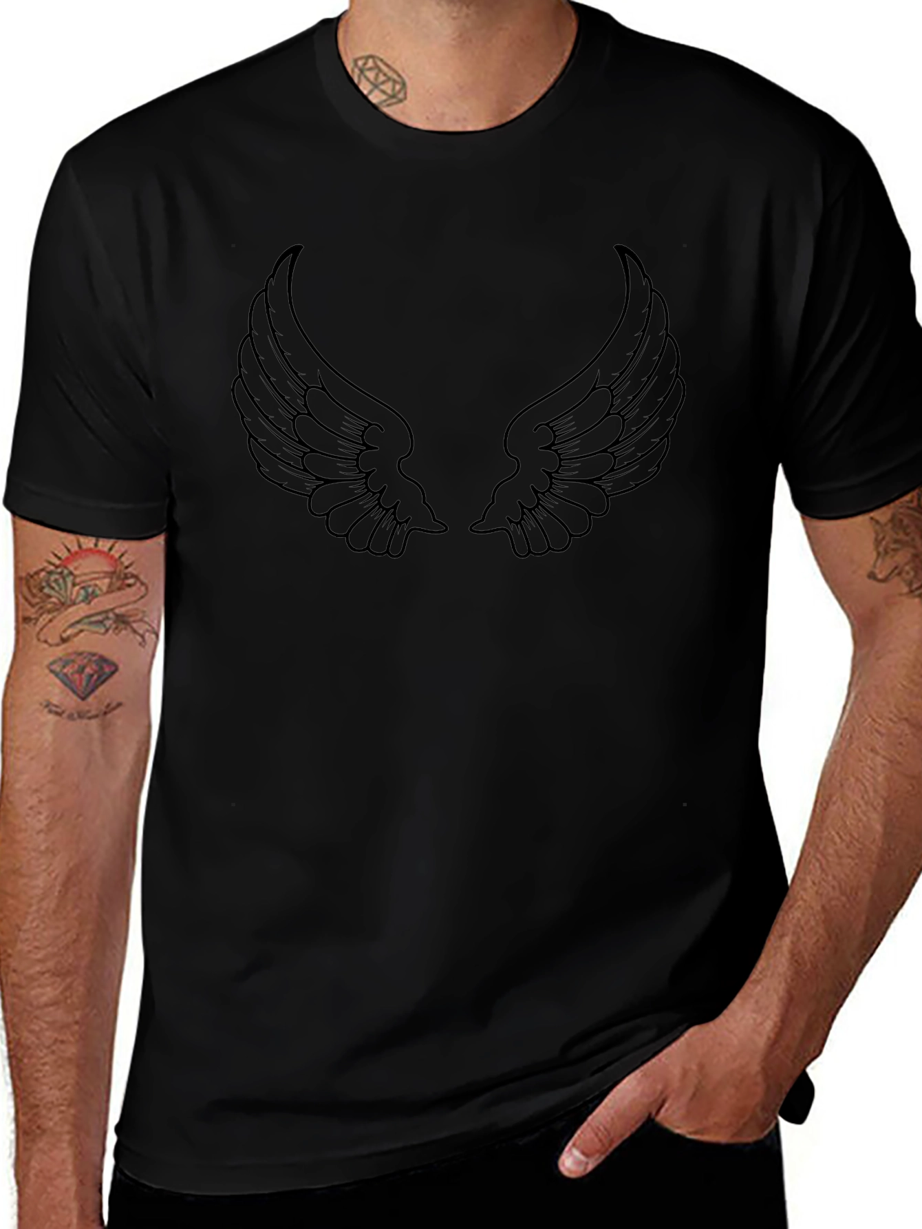 Wings Graphic Print Black T-Shirt