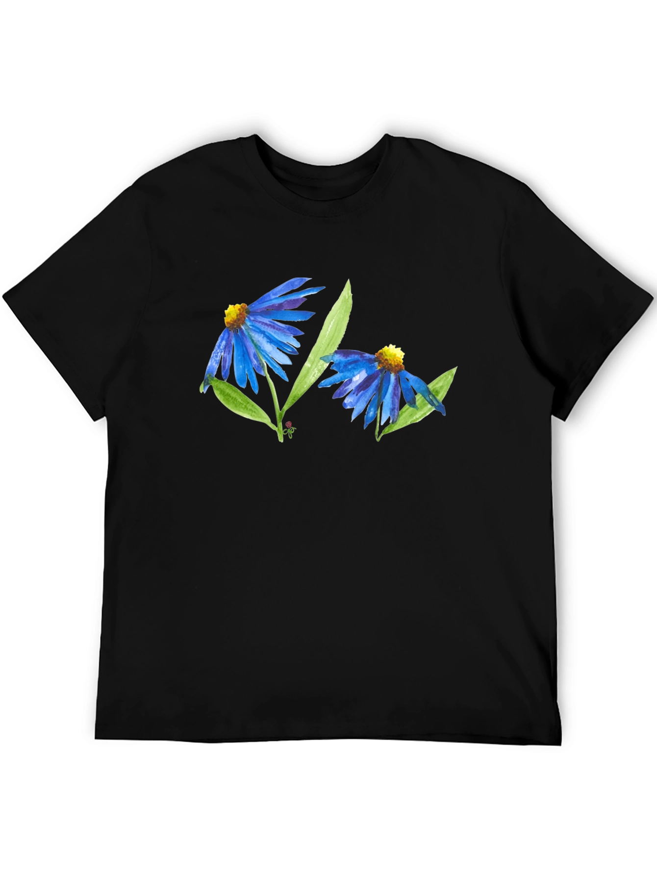 Blue Flower Graphic T-Shirt - Soft Cotton Blend