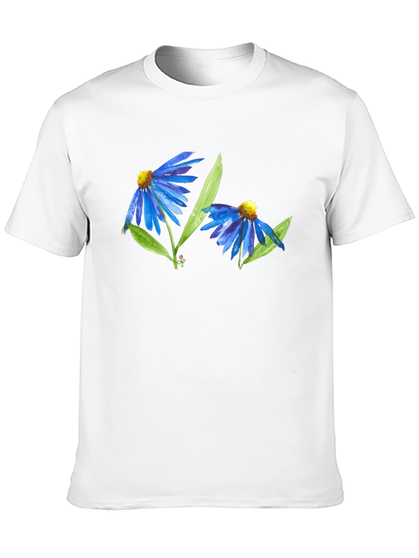 Blue Flower Graphic T-Shirt - Soft Cotton Blend