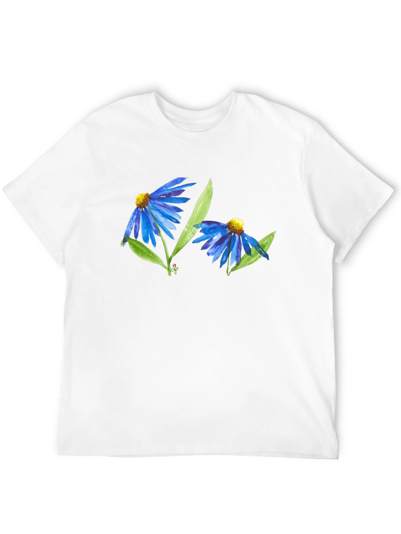 Blue Flower Graphic T-Shirt - Soft Cotton Blend