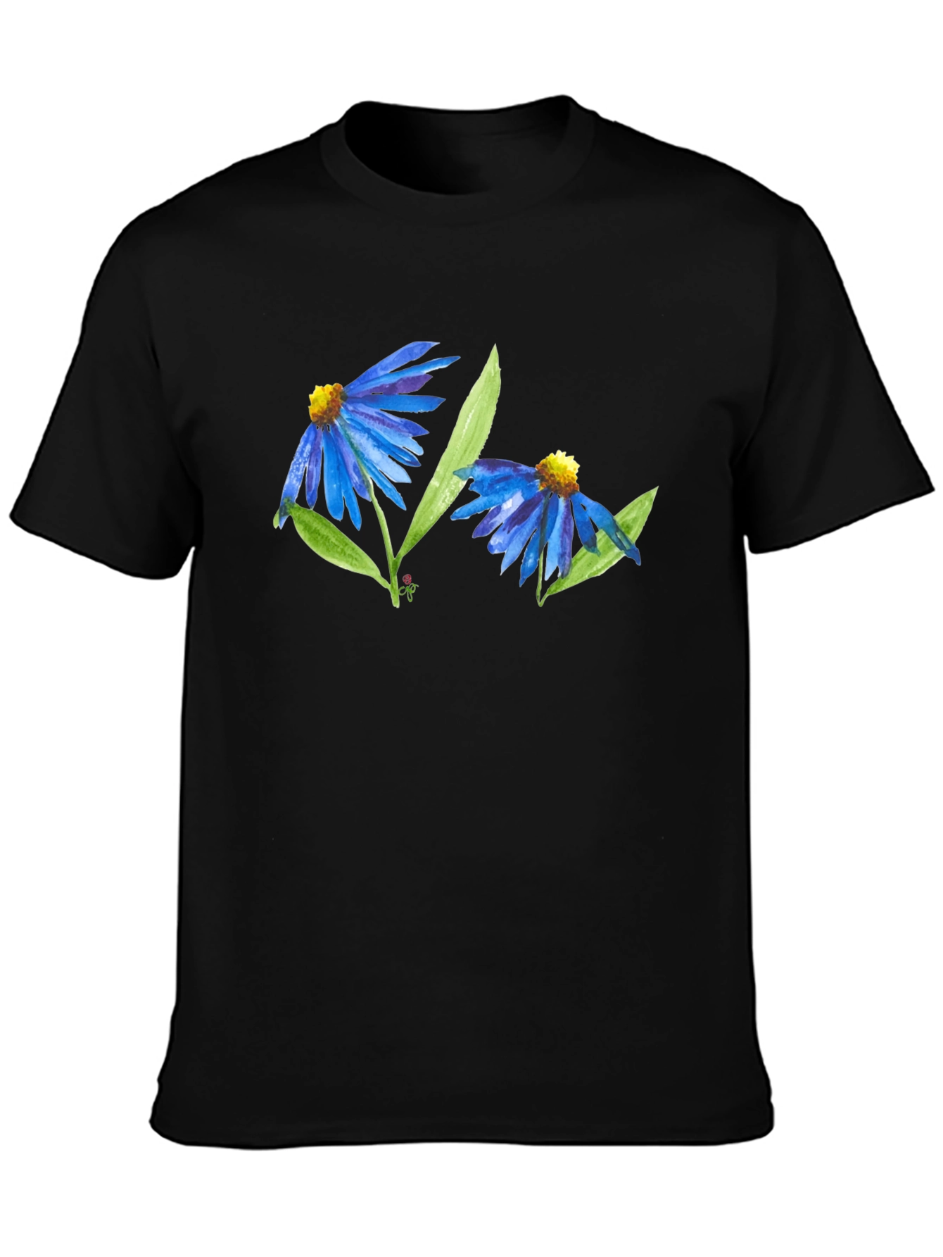 Blue Flower Graphic T-Shirt - Soft Cotton Blend