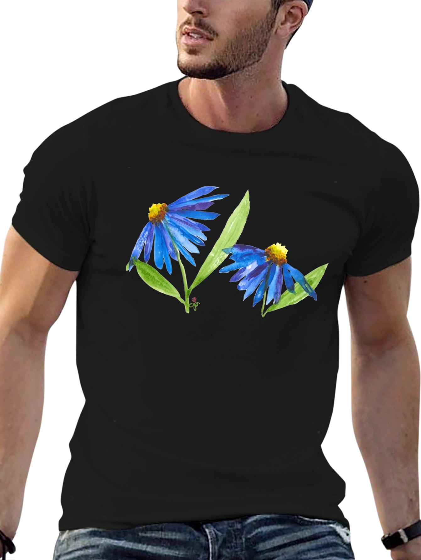 Blue Flower Graphic T-Shirt - Soft Cotton Blend