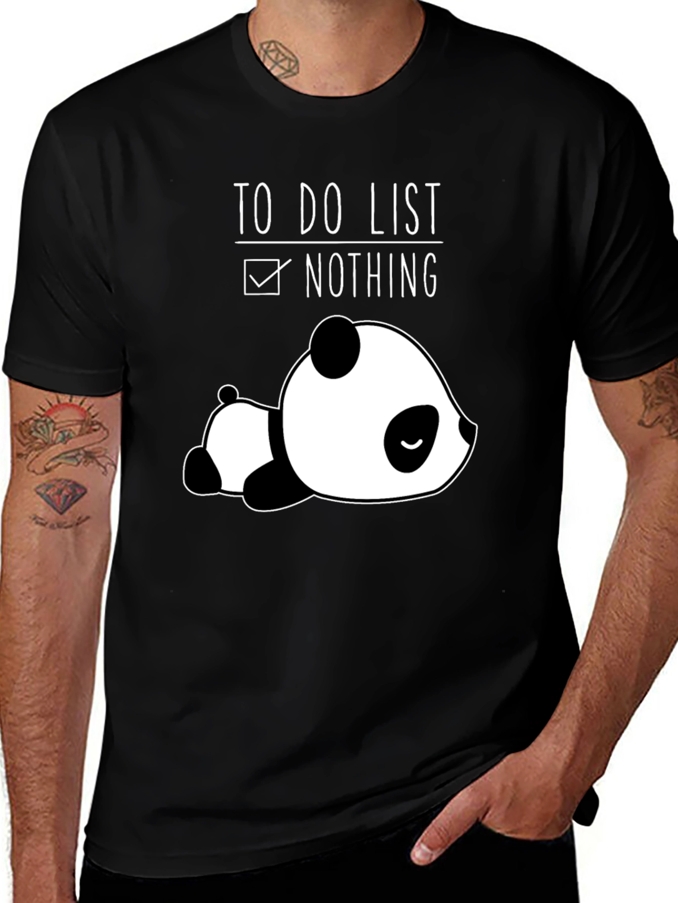 Lazy Panda To-Do List Nothing Black T-Shirt