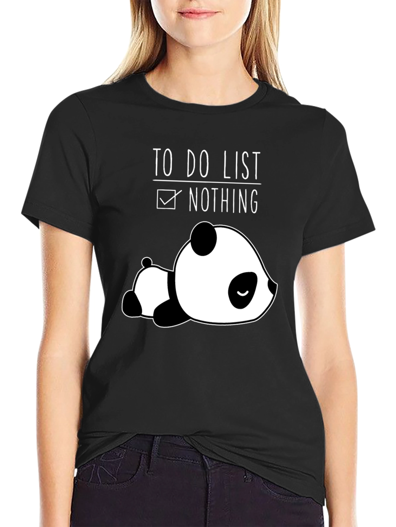 Lazy Panda To-Do List Nothing Black T-Shirt