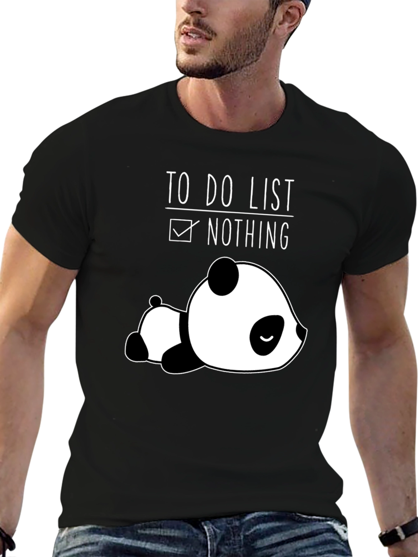 Lazy Panda To-Do List Nothing Black T-Shirt