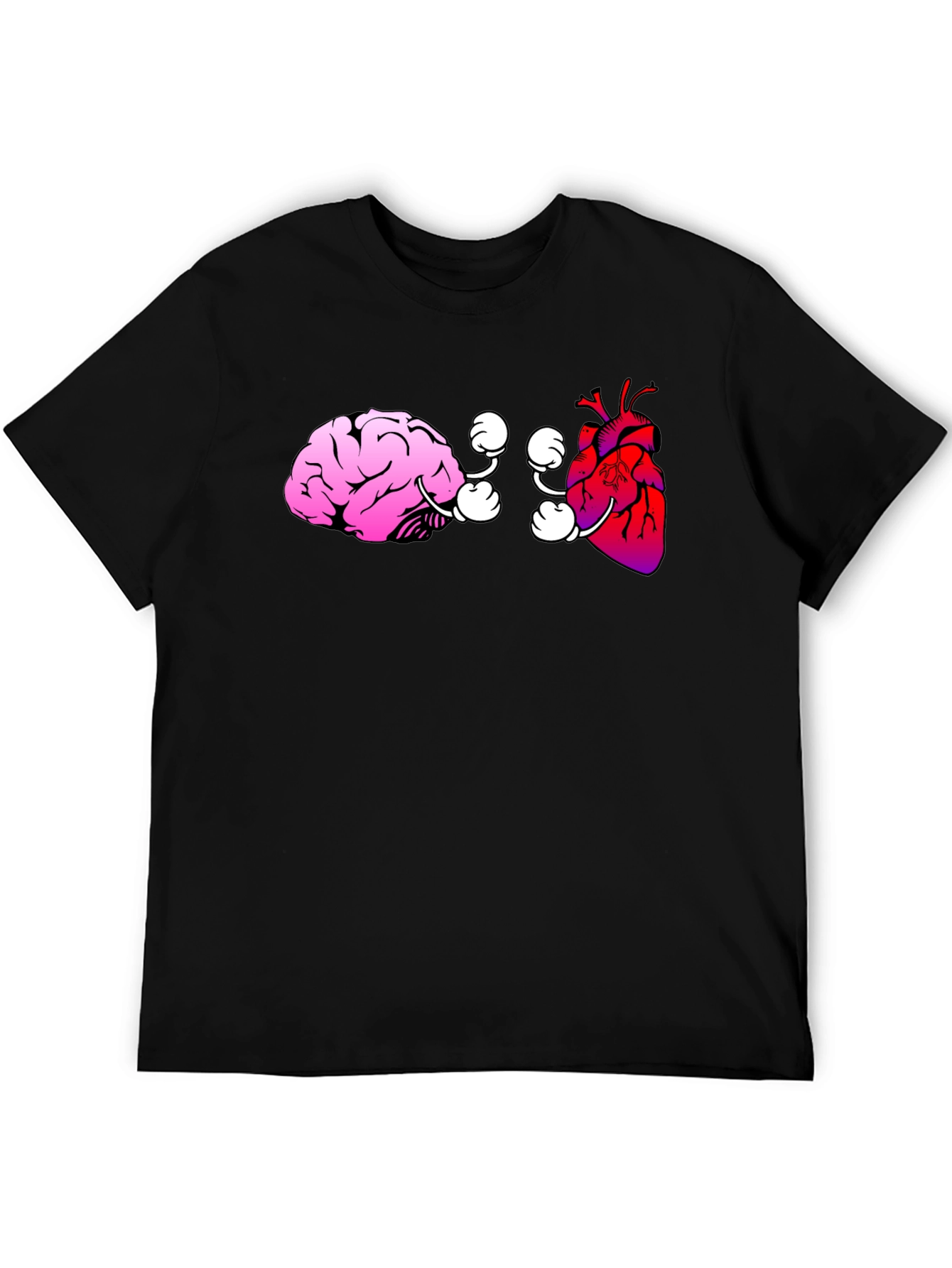 Brain vs. Heart Graphic Tee - Black Cotton T-Shirt