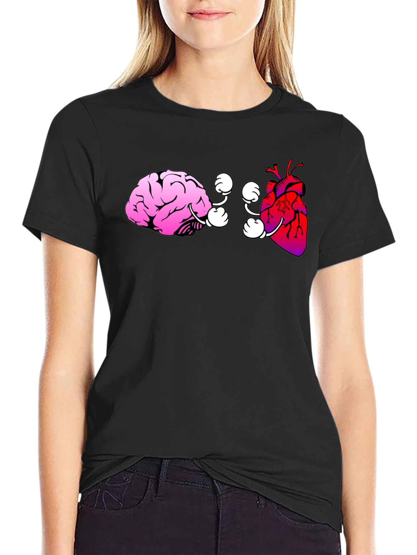 Brain vs. Heart Graphic Tee - Black Cotton T-Shirt