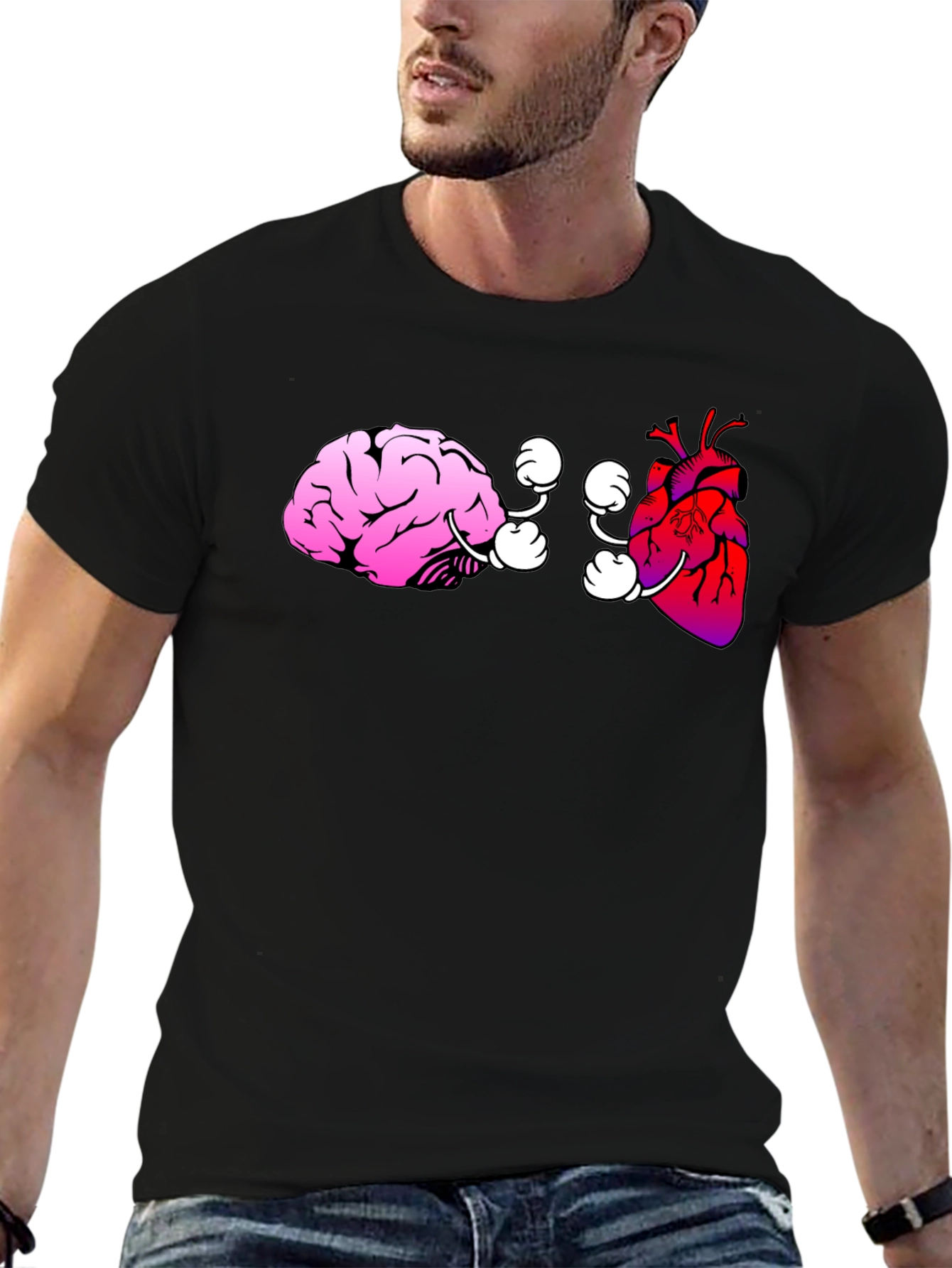 Brain vs. Heart Graphic Tee - Black Cotton T-Shirt