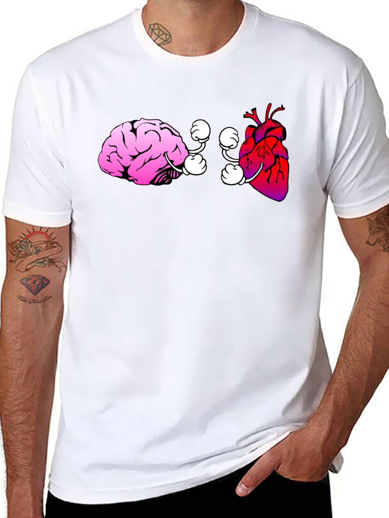 Brain vs. Heart Graphic Tee - Black Cotton T-Shirt