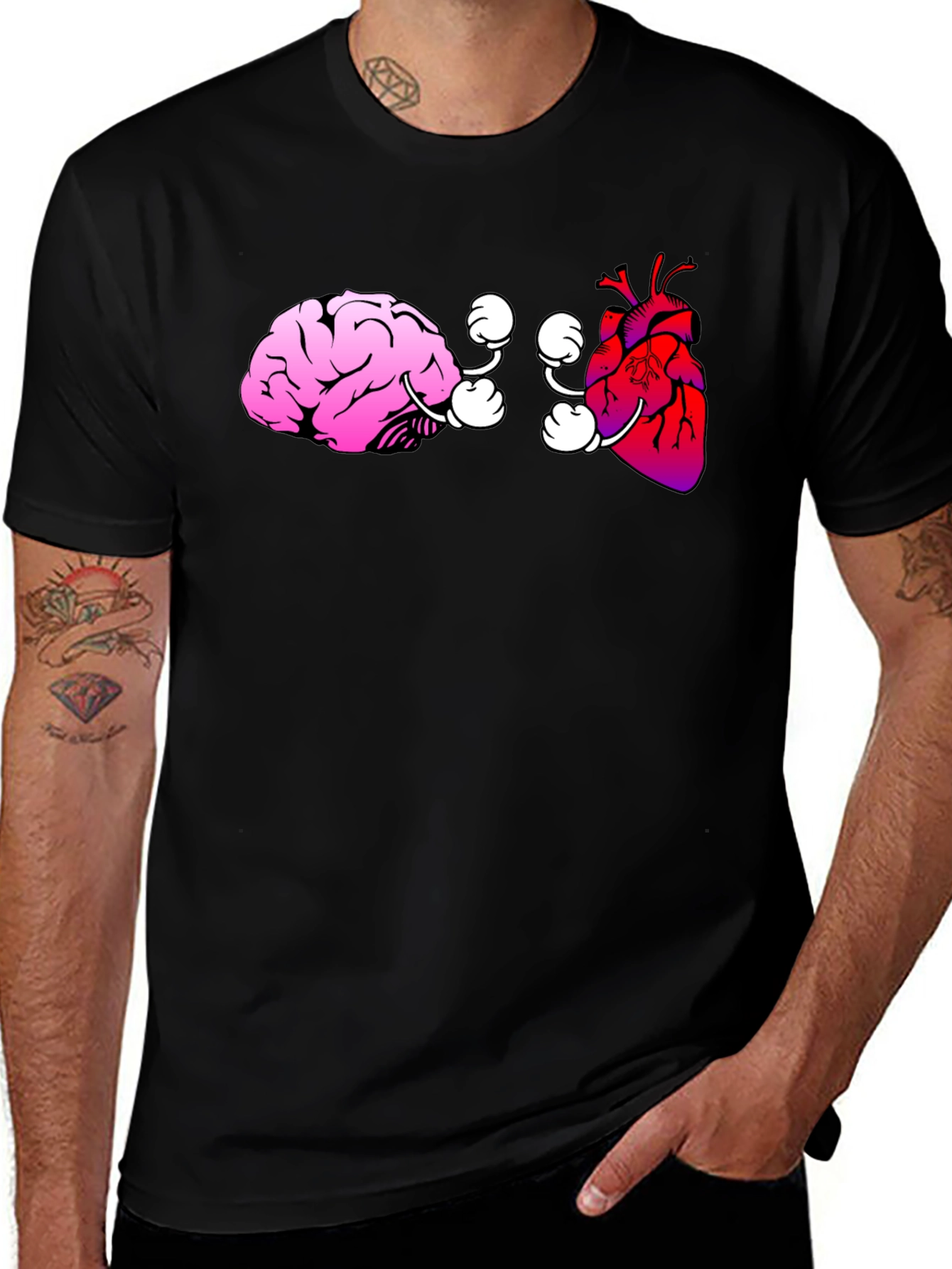 Brain vs. Heart Graphic Tee - Black Cotton T-Shirt