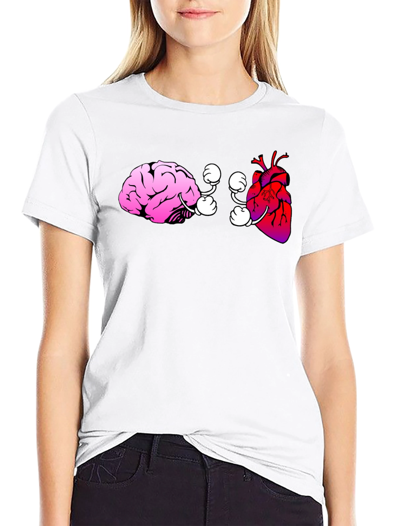 Brain vs. Heart Graphic Tee - Black Cotton T-Shirt