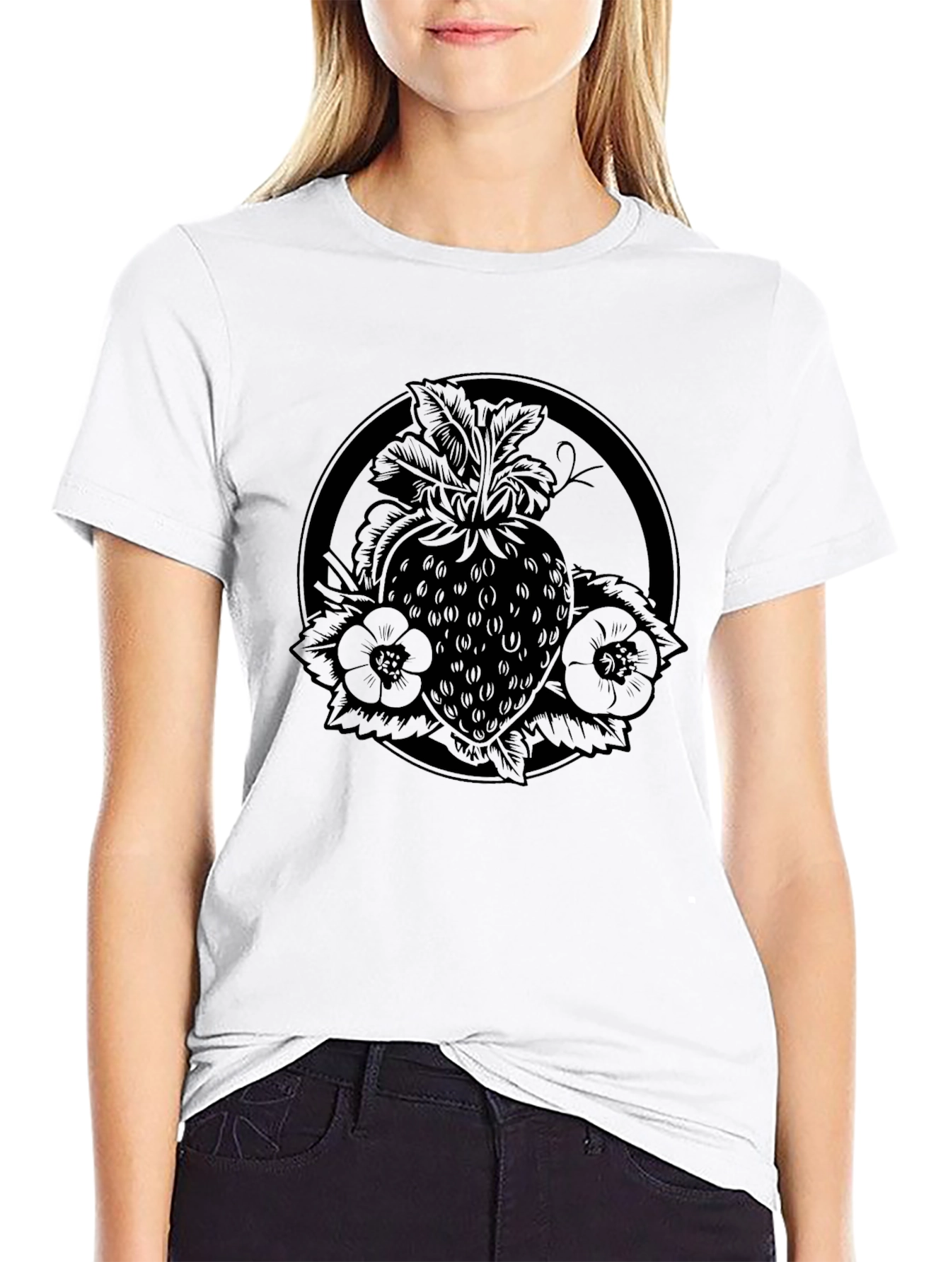 Strawberry Tattoo Style Black T-Shirt