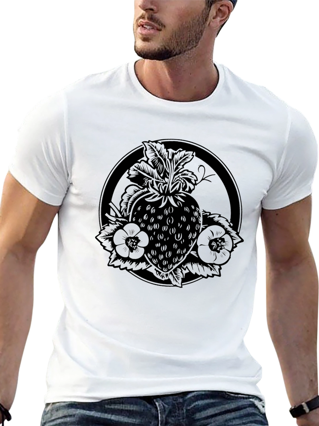 Strawberry Tattoo Style Black T-Shirt