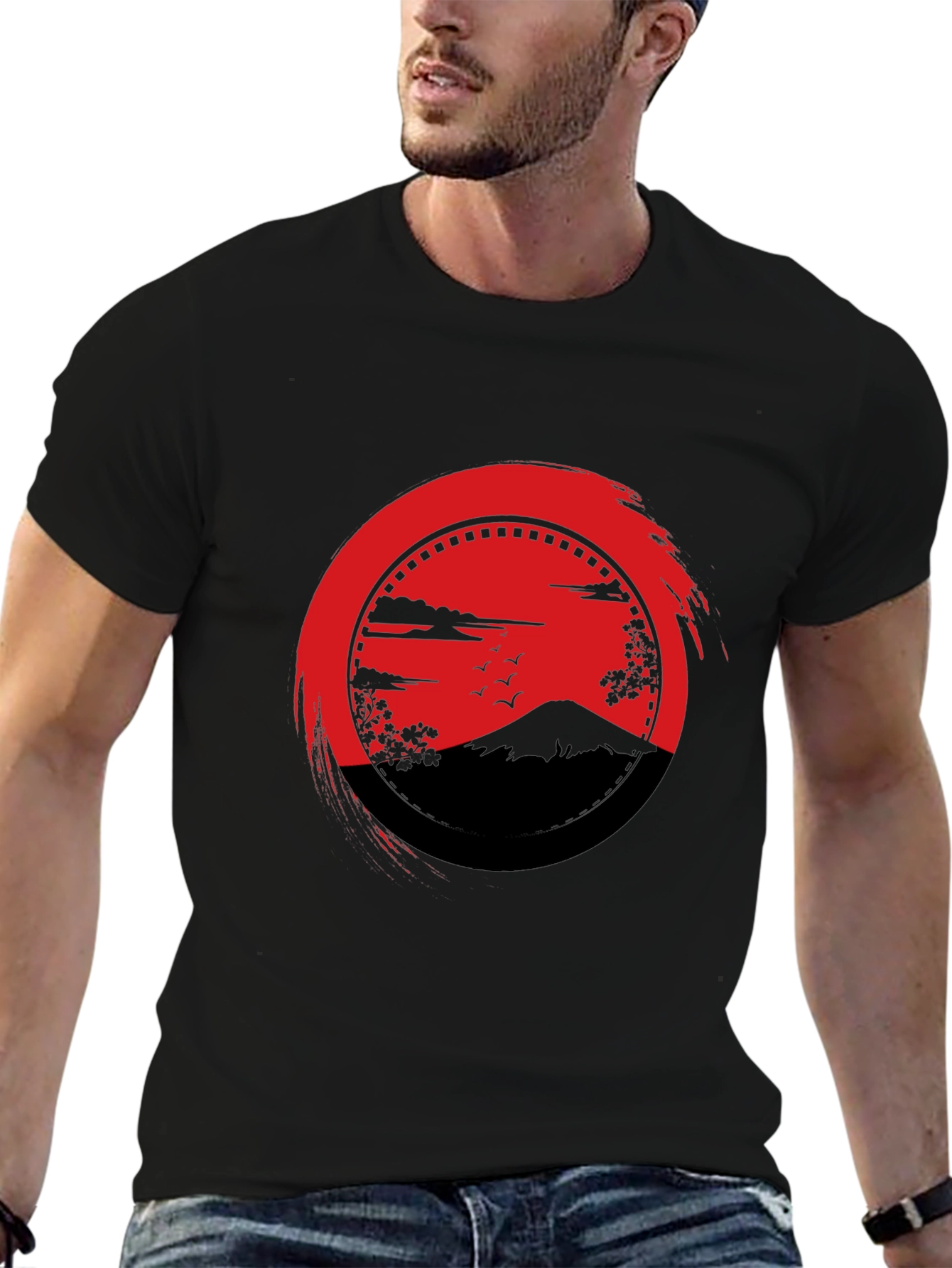 Japanese Mountain Sunset Graphic T-Shirt