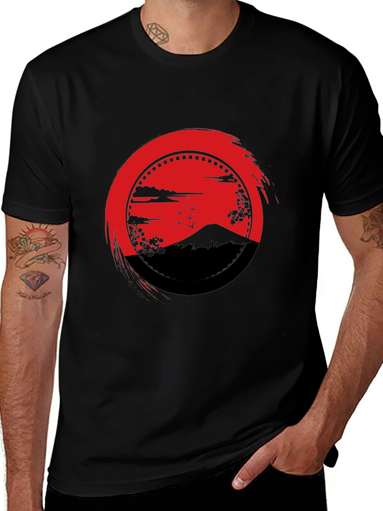 Japanese Mountain Sunset Graphic T-Shirt