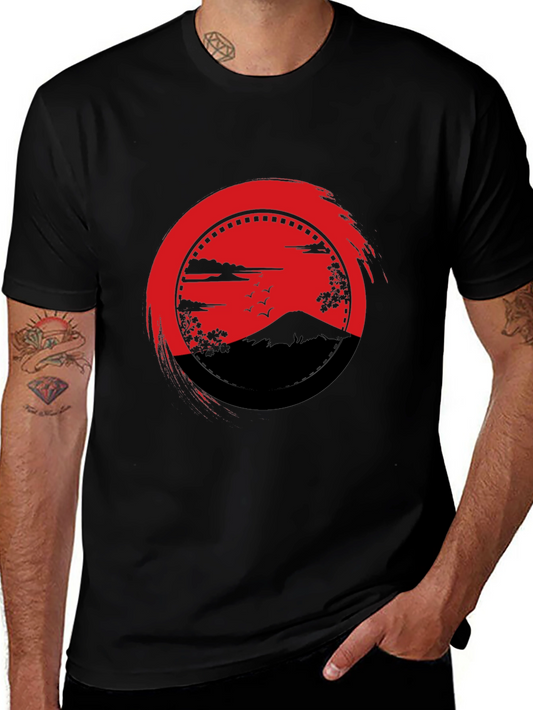 Japanese Mountain Sunset Graphic T-Shirt