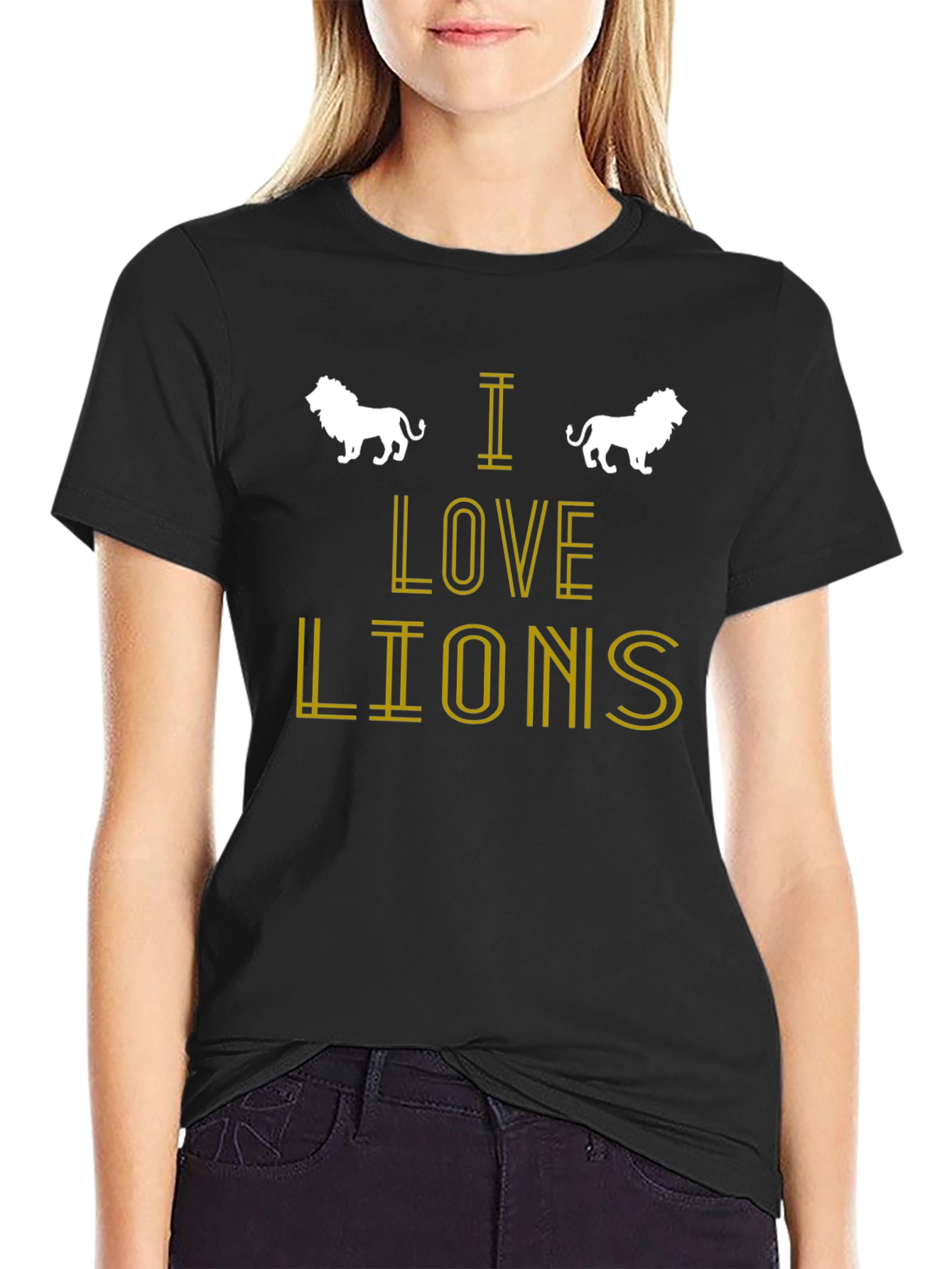 I Love Lions Graphic Print Crew Neck T-Shirt