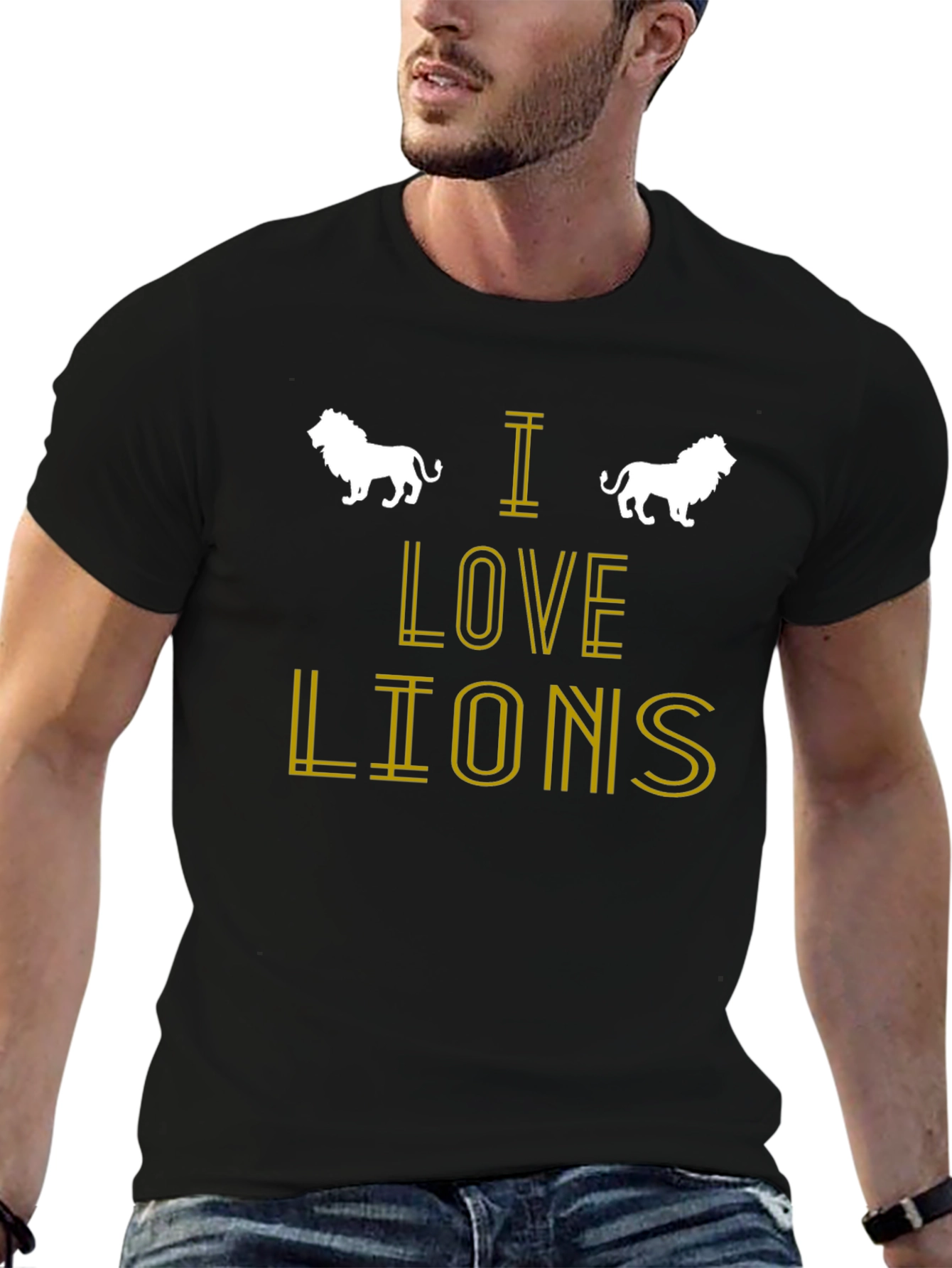 I Love Lions Graphic Print Crew Neck T-Shirt