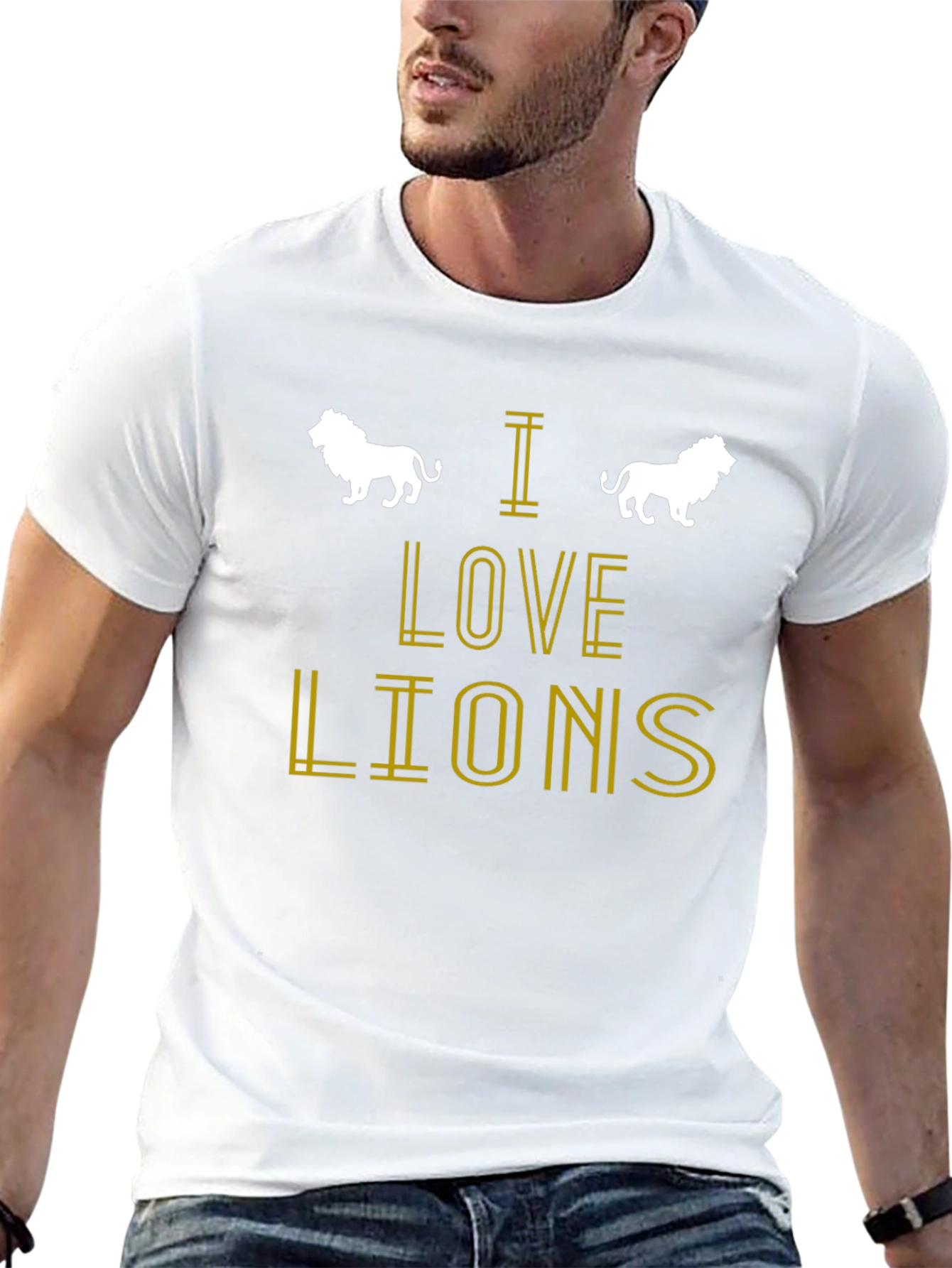 I Love Lions Graphic Print Crew Neck T-Shirt