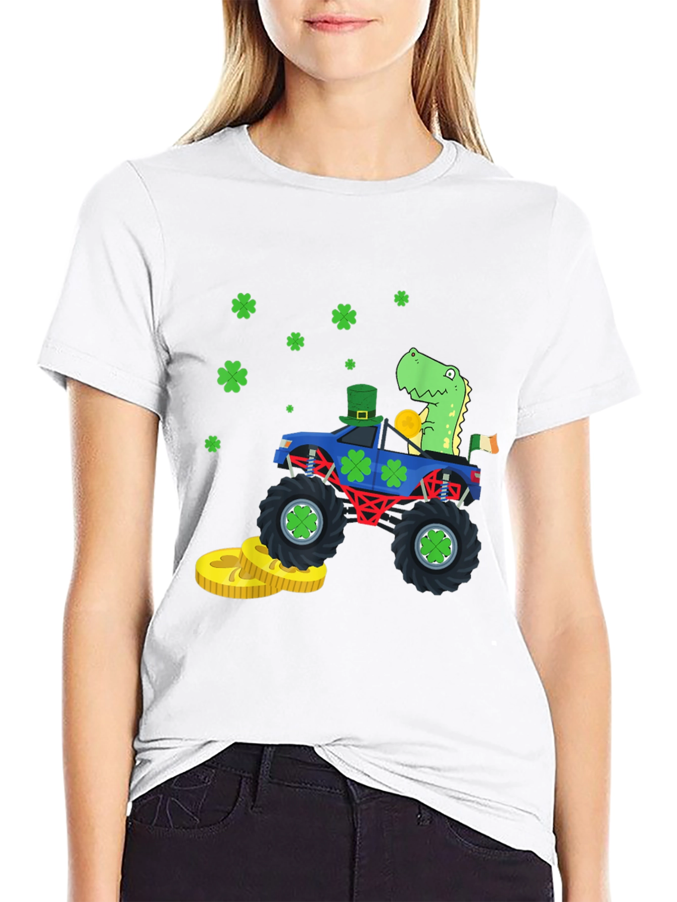 St. Patricks Day Monster Truck Dinosaur T-Shirt