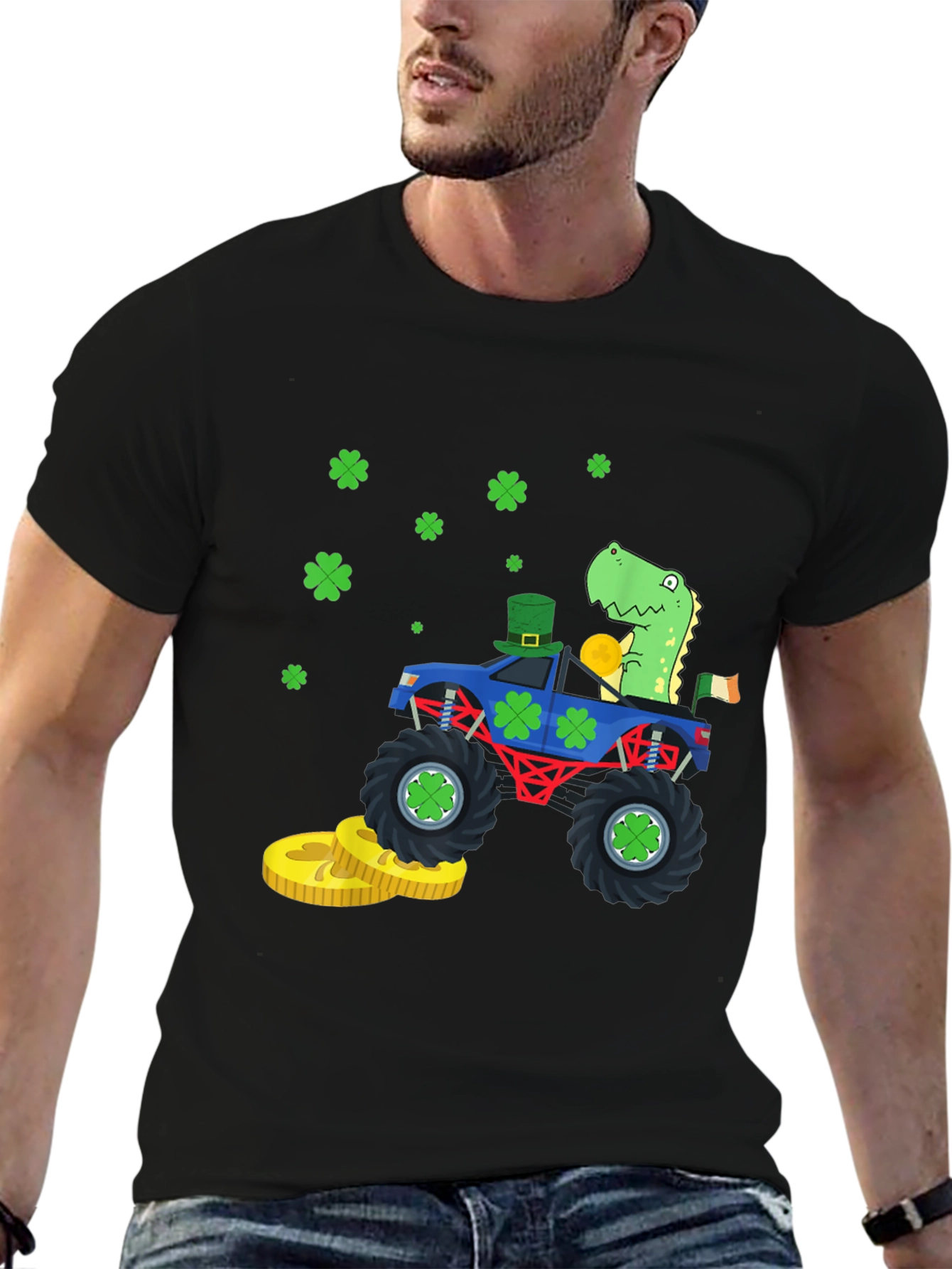 St. Patricks Day Monster Truck Dinosaur T-Shirt