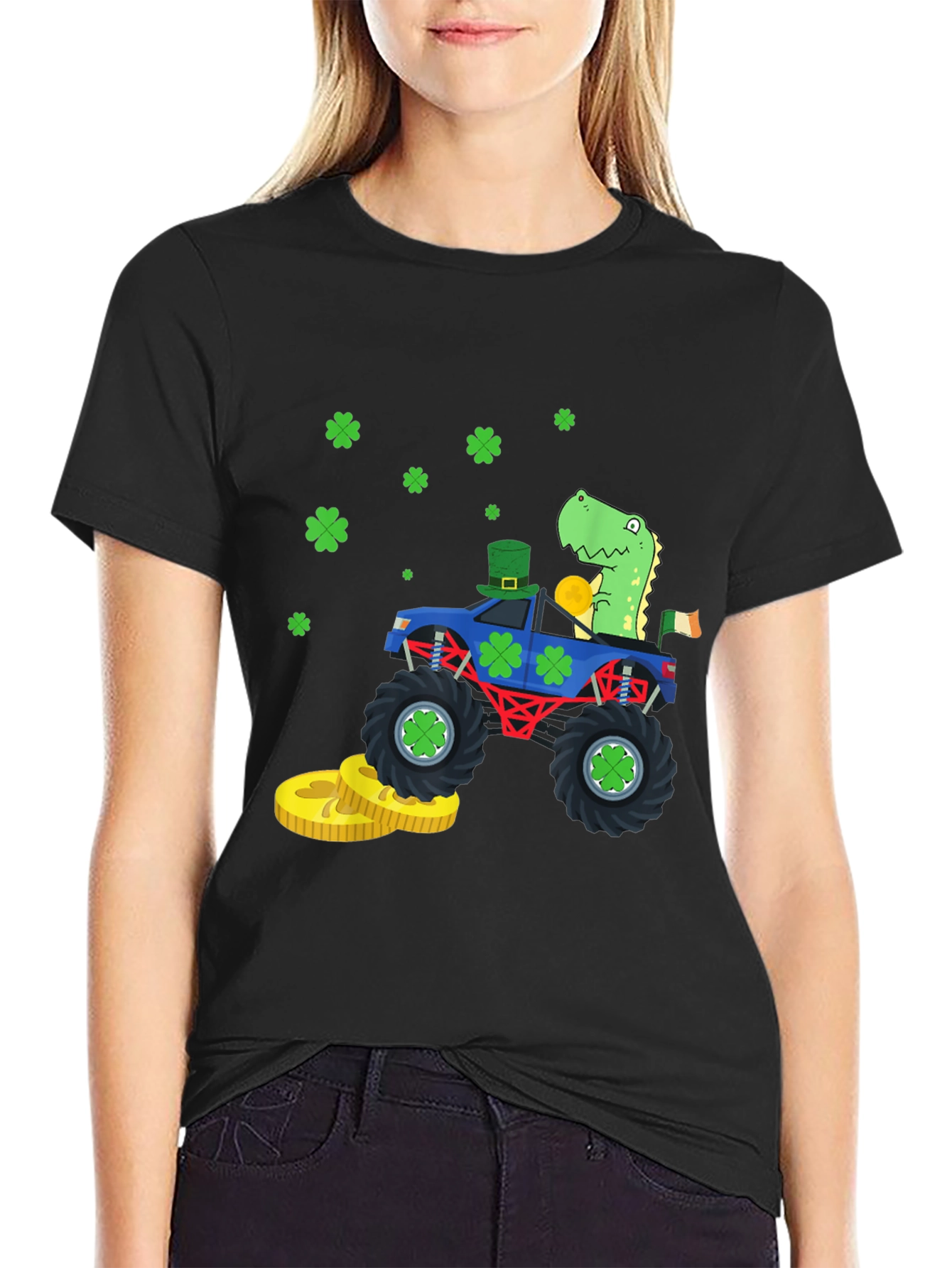 St. Patricks Day Monster Truck Dinosaur T-Shirt