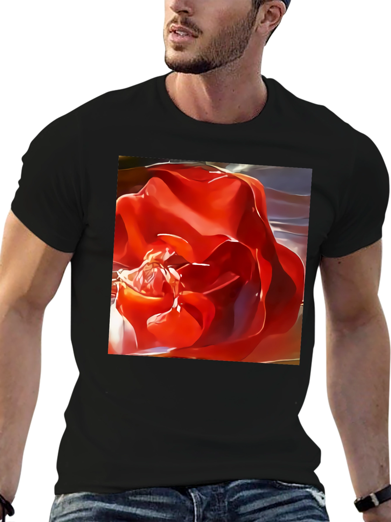 Red Rose Graphic Black T-Shirt