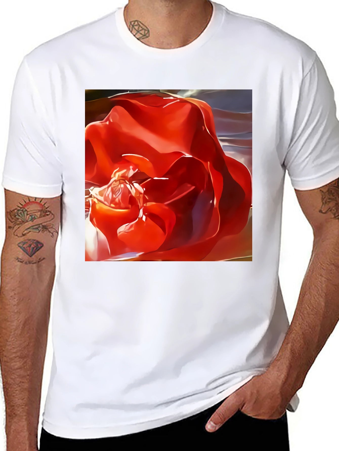 Red Rose Graphic Black T-Shirt