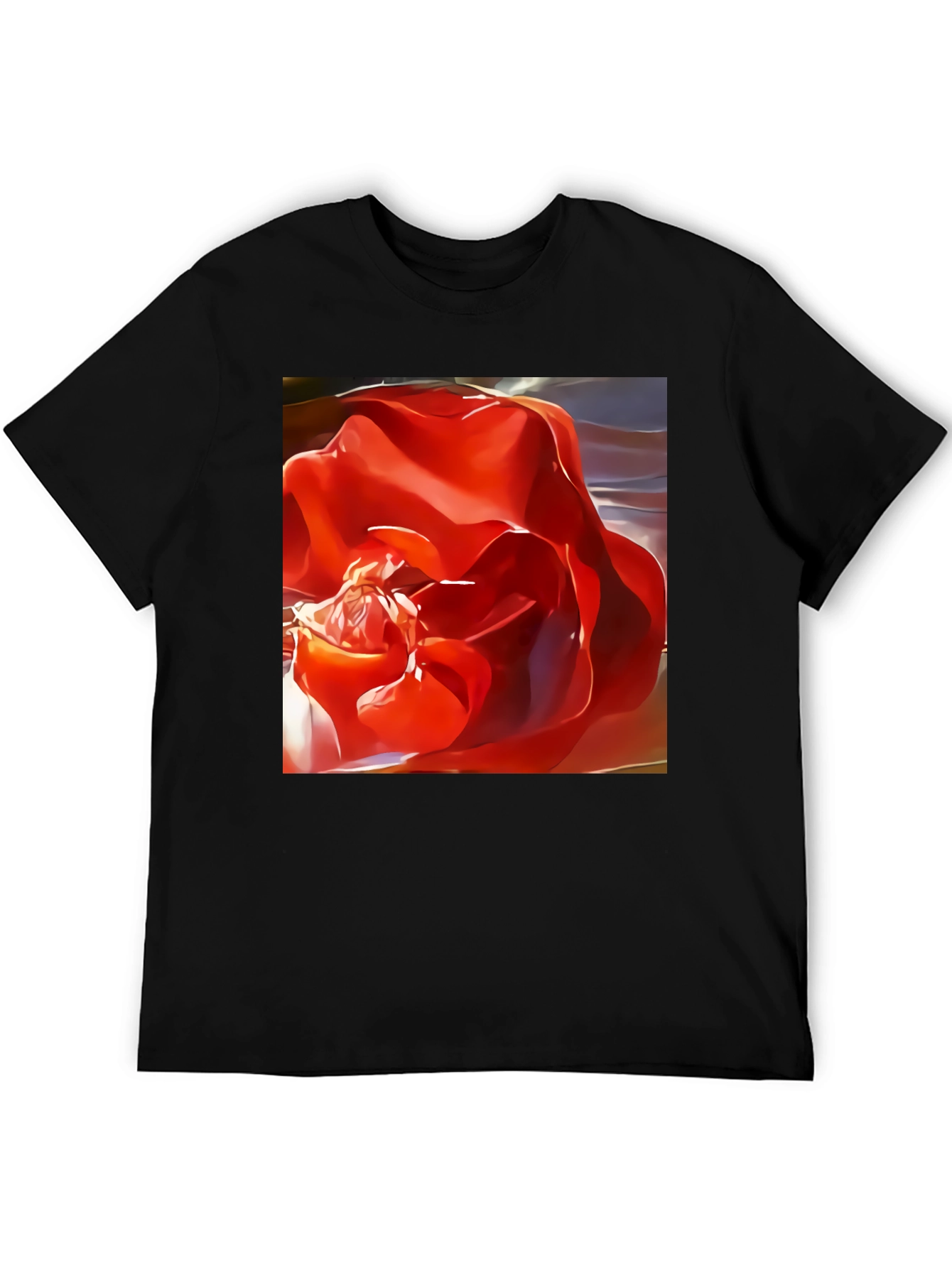 Red Rose Graphic Black T-Shirt