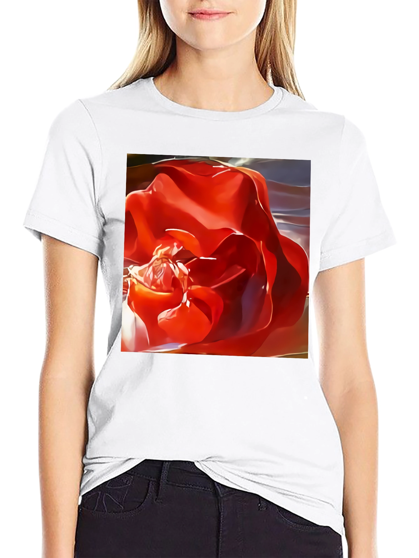 Red Rose Graphic Black T-Shirt