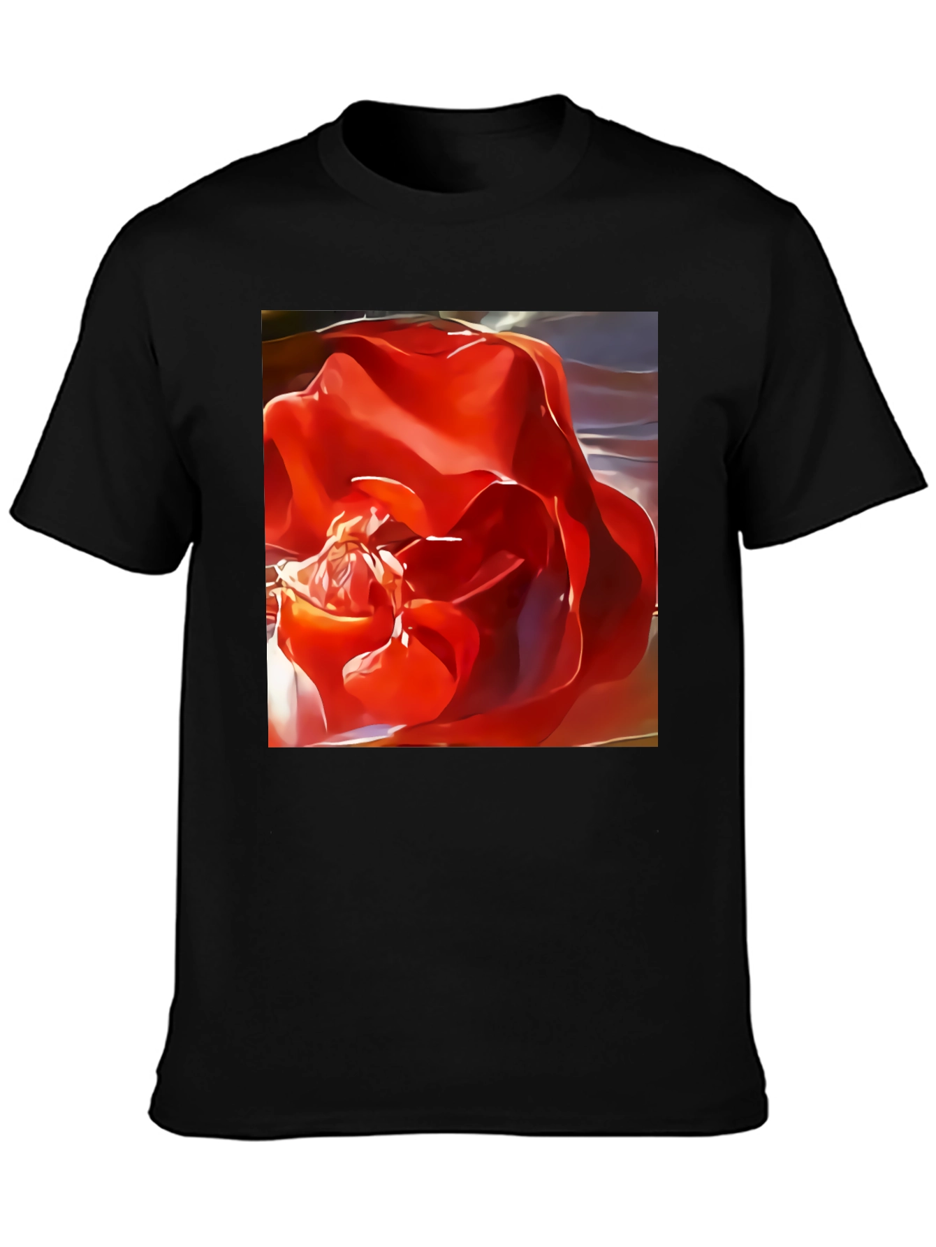 Red Rose Graphic Black T-Shirt