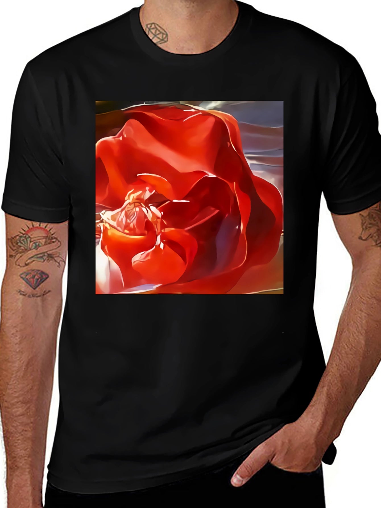 Red Rose Graphic Black T-Shirt