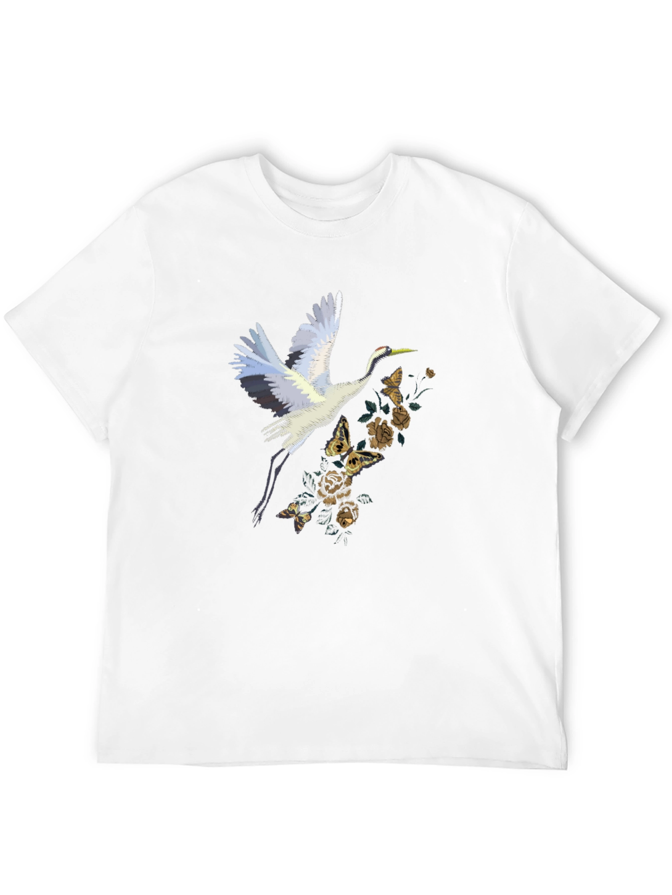 Crane and Floral Black T-Shirt