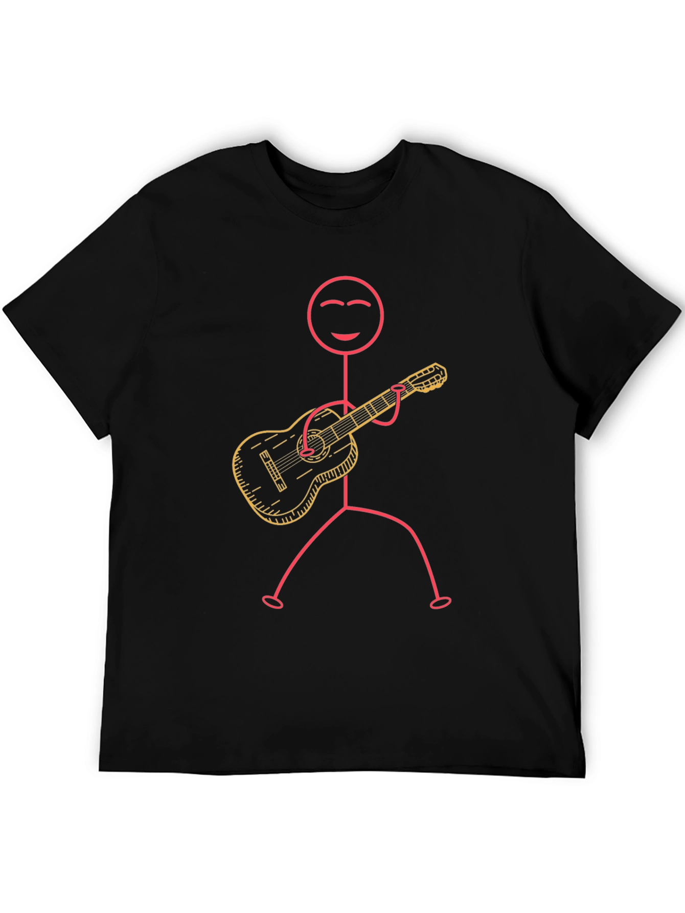 Stick Figure Guitarist Graphic Tee - Black Cotton T-Shirt