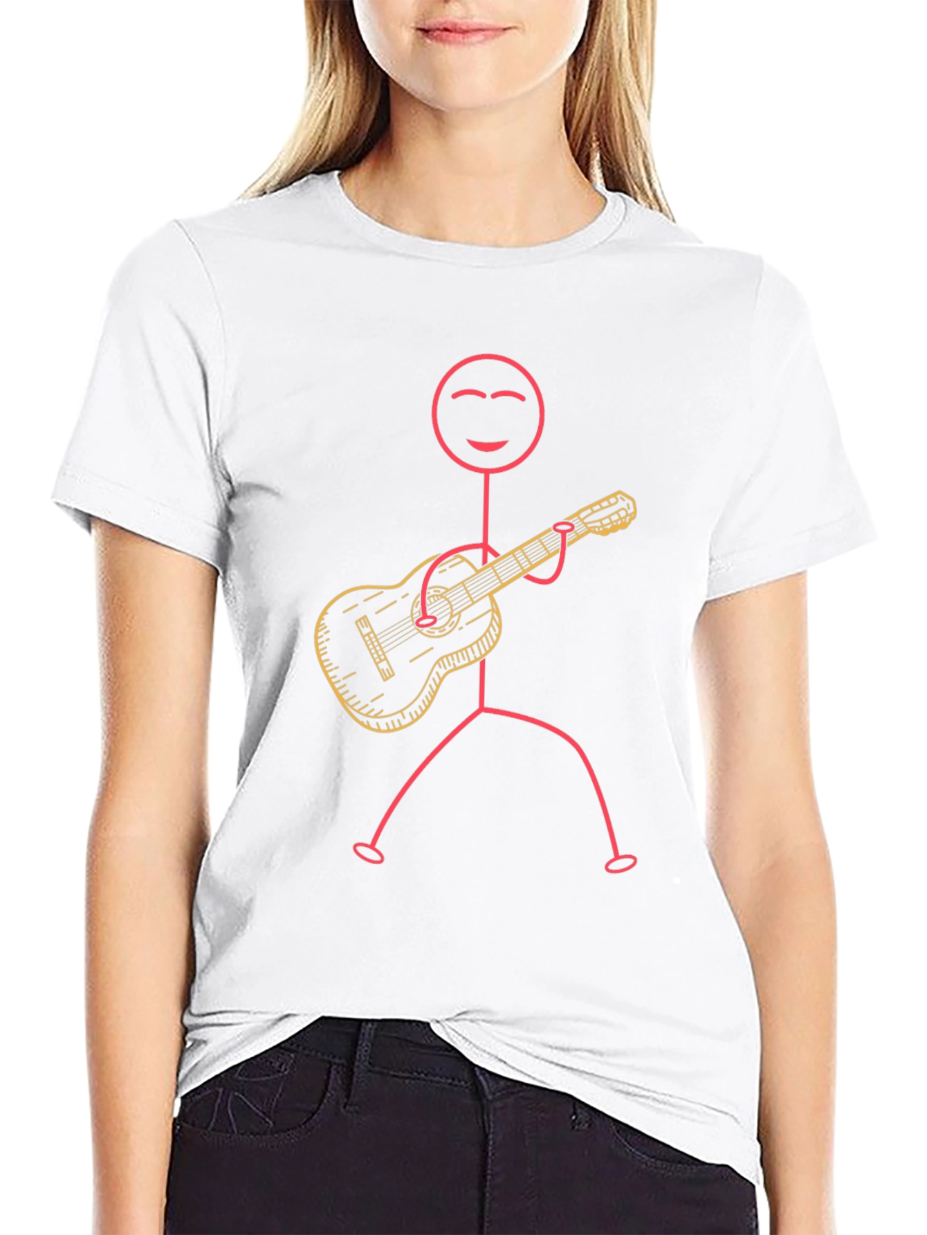 Stick Figure Guitarist Graphic Tee - Black Cotton T-Shirt