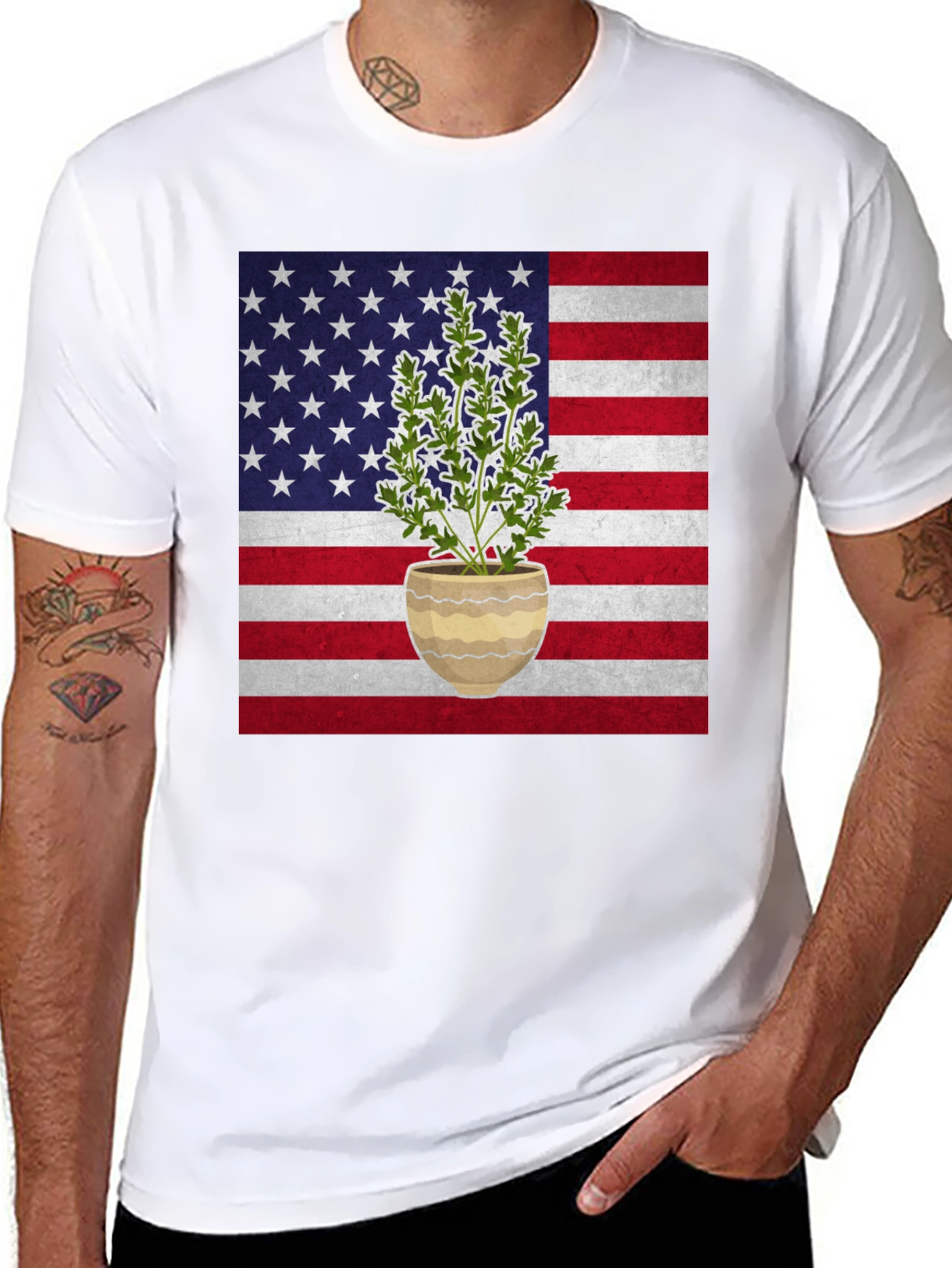 American Flag Plant T-Shirt - Patriotic Design