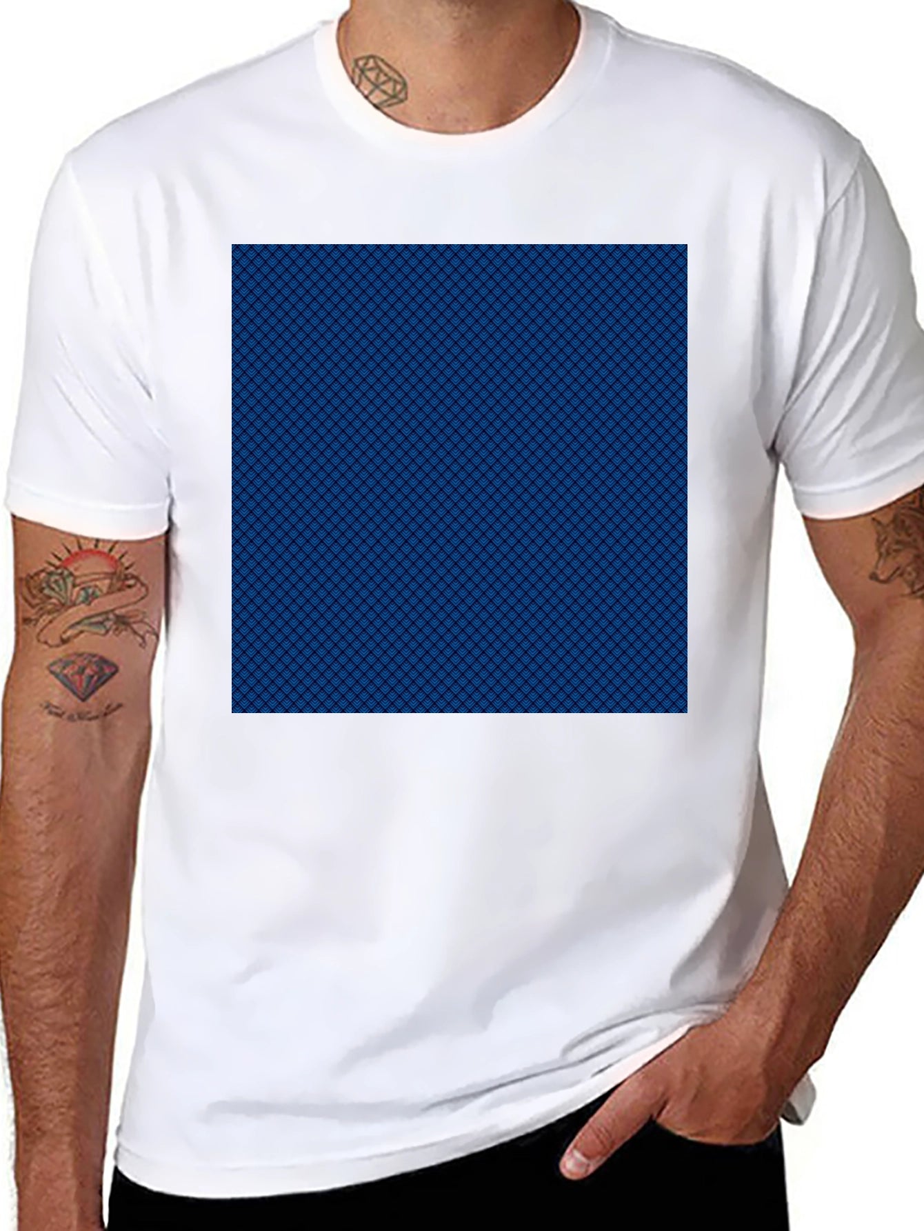 Blue Pattern Tee - Mens Black Cotton Casual Shirt