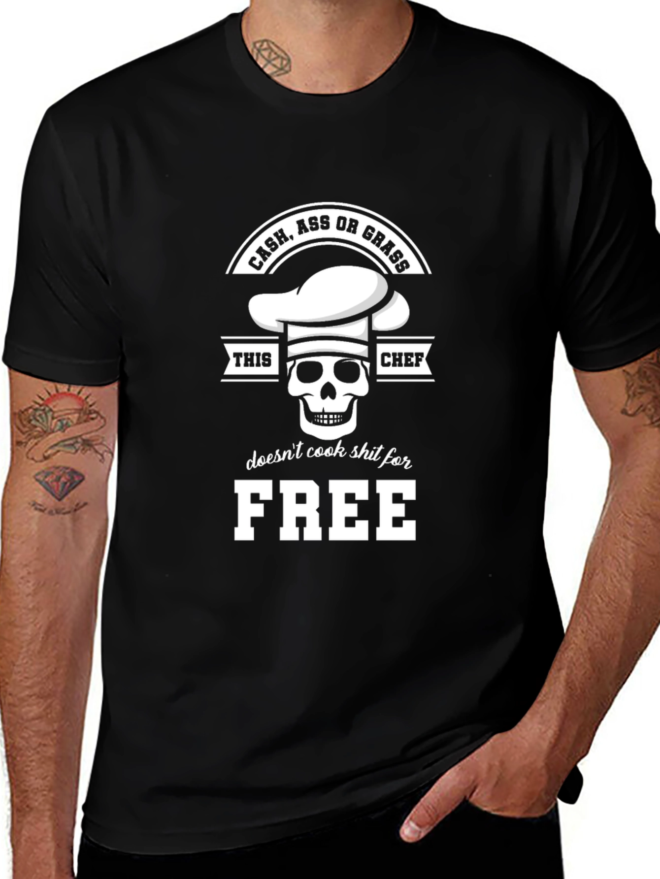 Cash Ass or Grass Chef Skull Graphic T-Shirt