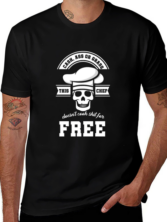 Cash Ass or Grass Chef Skull Graphic T-Shirt