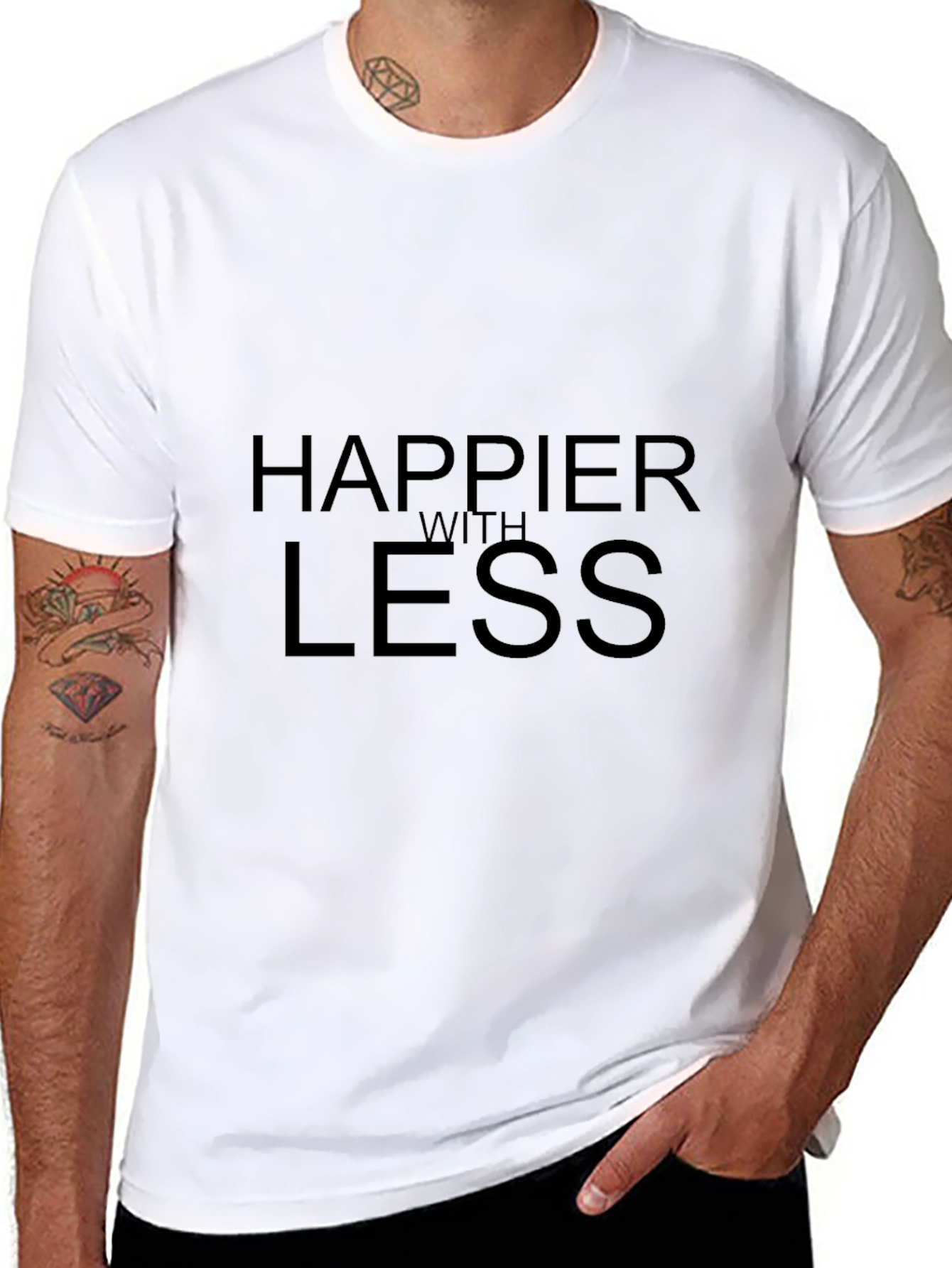 Happier With Less Black T-Shirt