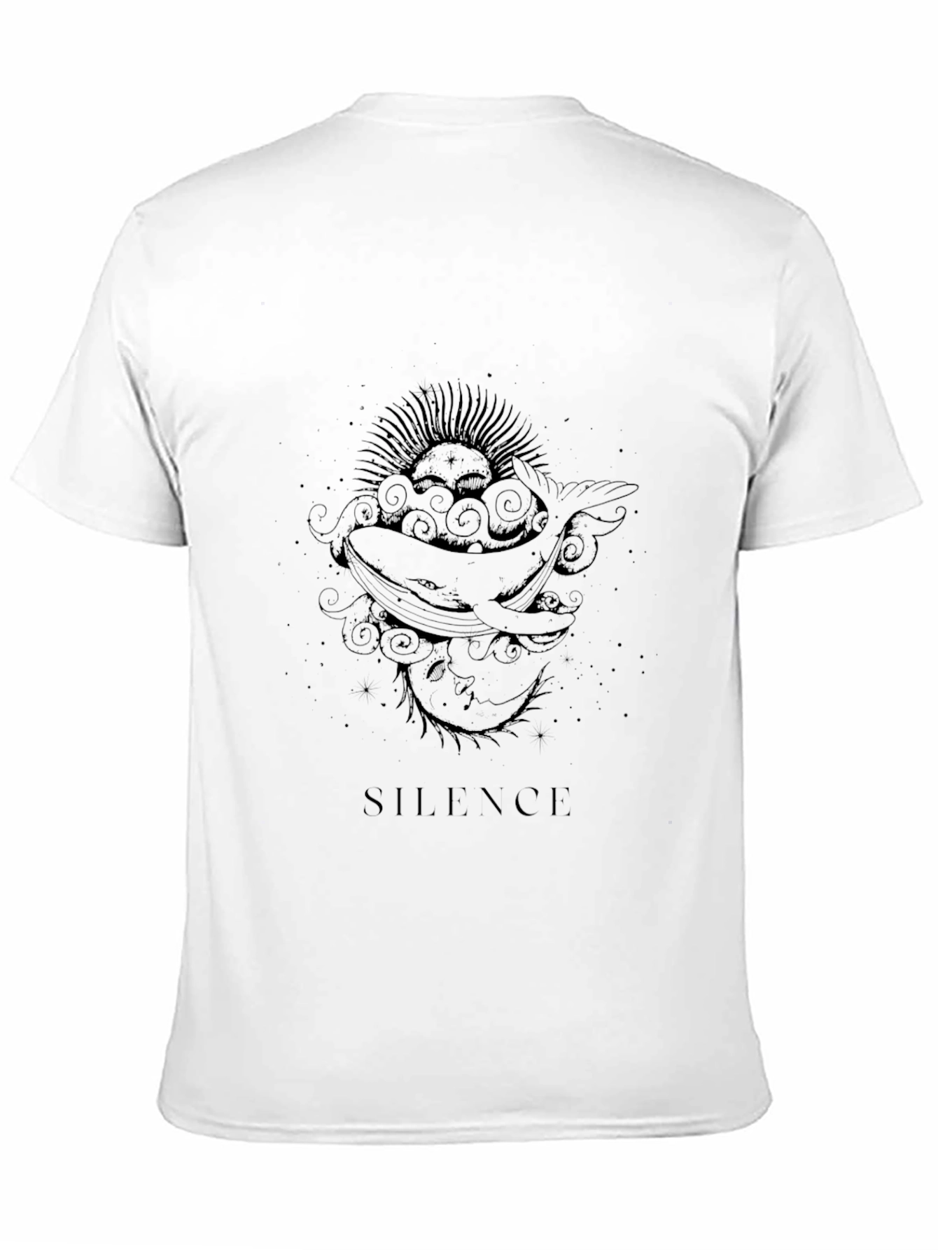Silence Whale Graphic Tee - Soft Black Cotton Shirt