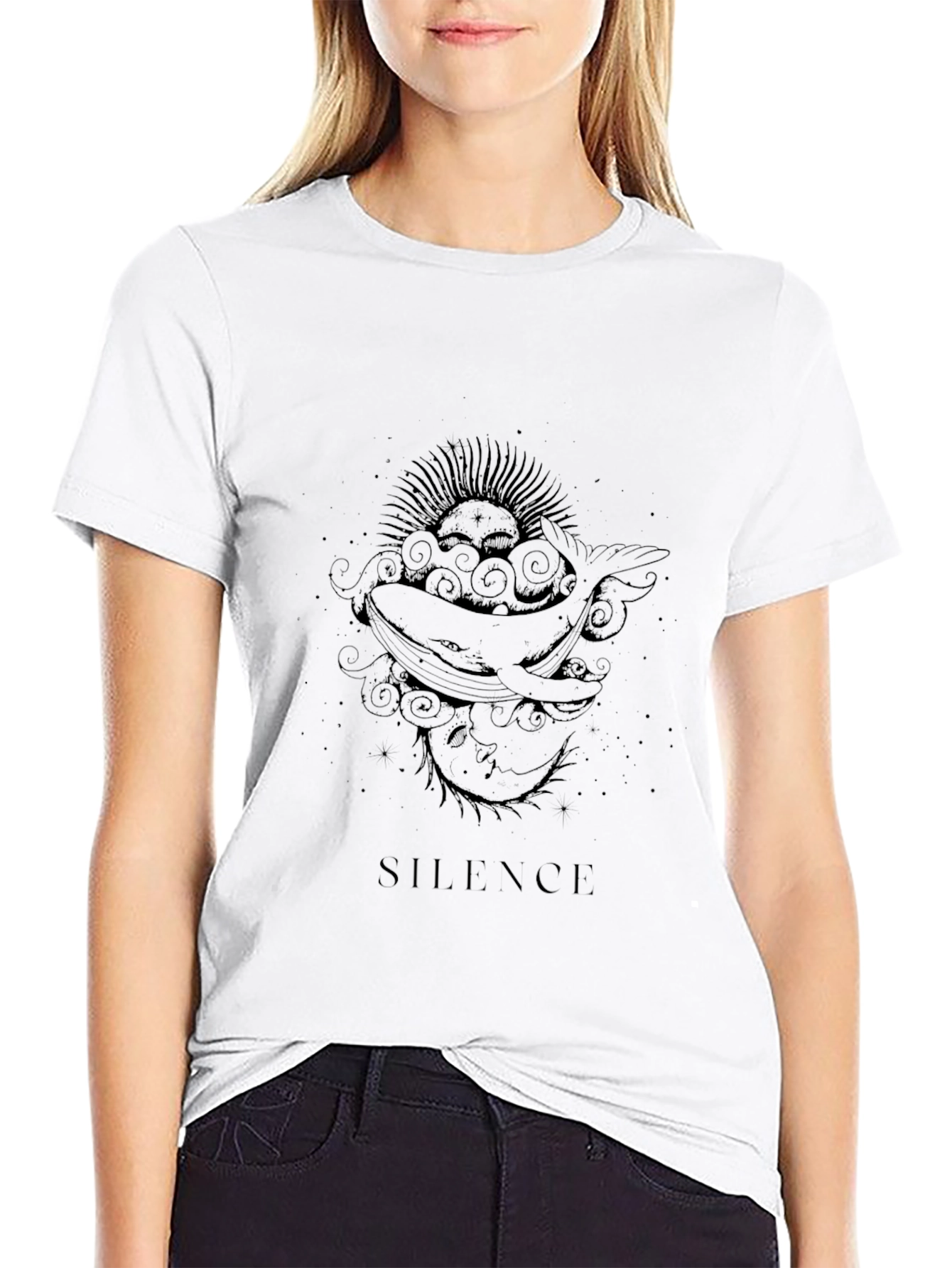 Silence Whale Graphic Tee - Soft Black Cotton Shirt